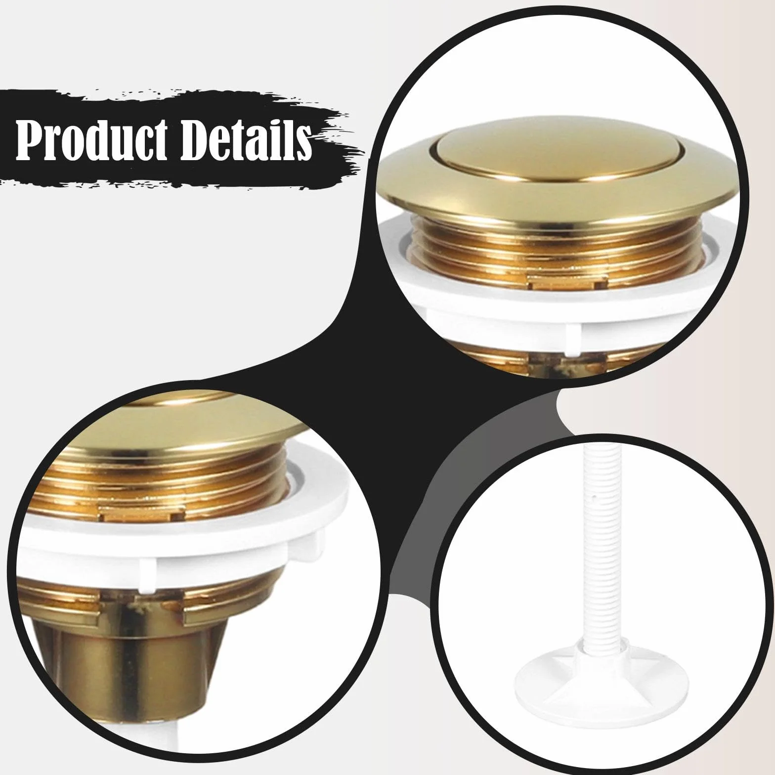 MagiDeal Repuestos para botón de descarga de inodoro, universal, redondo, de 38 mm, botón de un solo pulsador para tanque de inodoro, fácil de instalar para, Oro