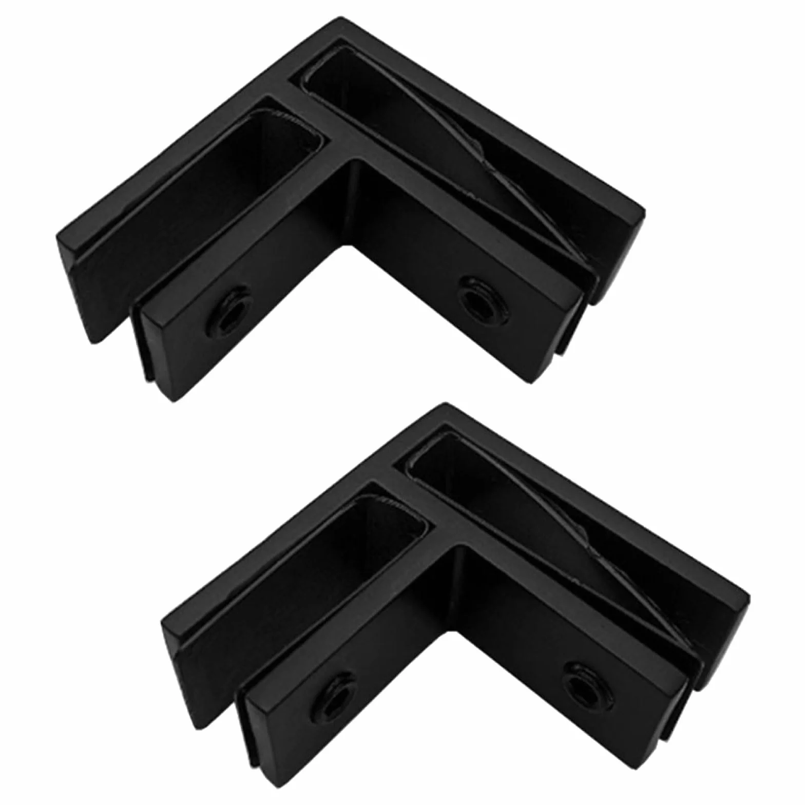 2 abrazaderas de vidrio a vidrio de 90 grados, abrazadera de barandilla, soporte de panel de barandilla, acero inoxidable, negro mate, apto para paneles de vidrio de 10 a 12 mm de grosor