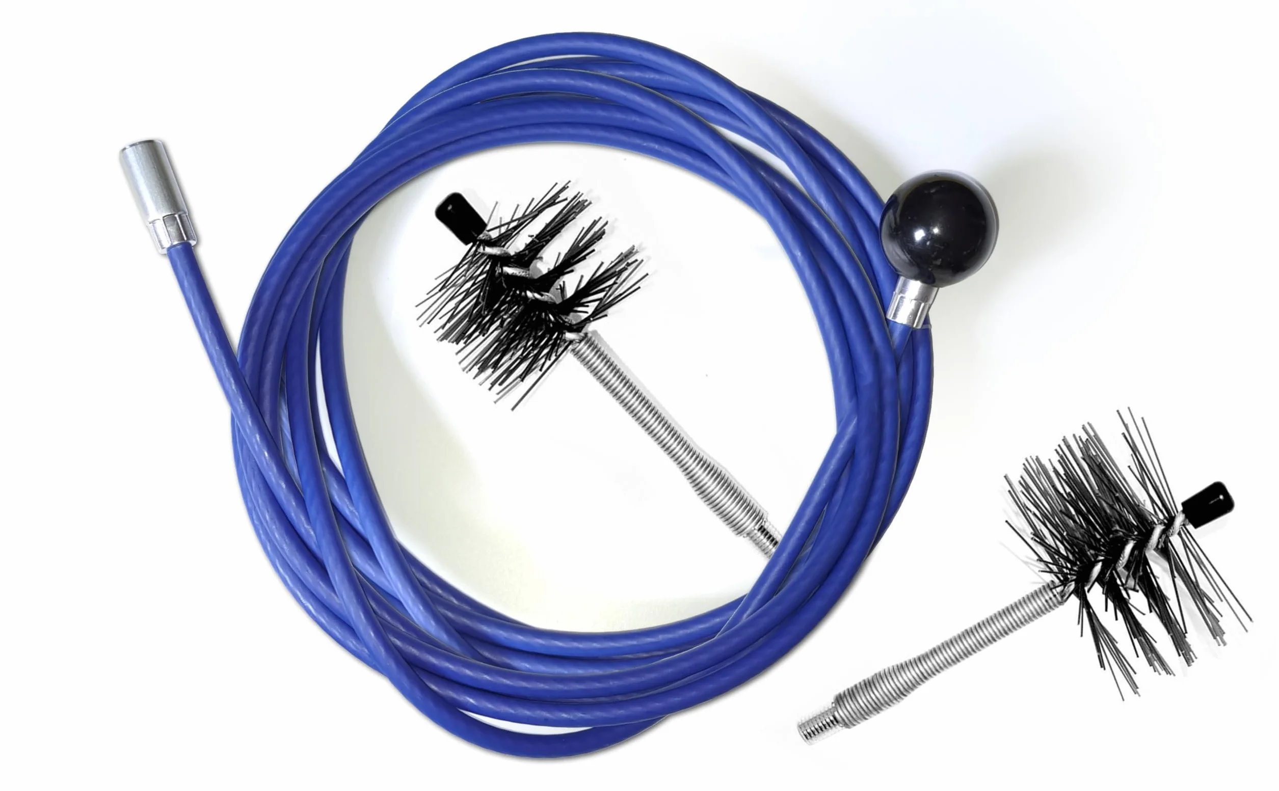 ULTRABRUSH B | Kit limpieza chimenea estufa de pellet. 2 escobillas deshollinador flexible. Compatible con todo tipo de chimeneas. Alambre de acero revestido ultra robusto y deslizante. (6 metros)
