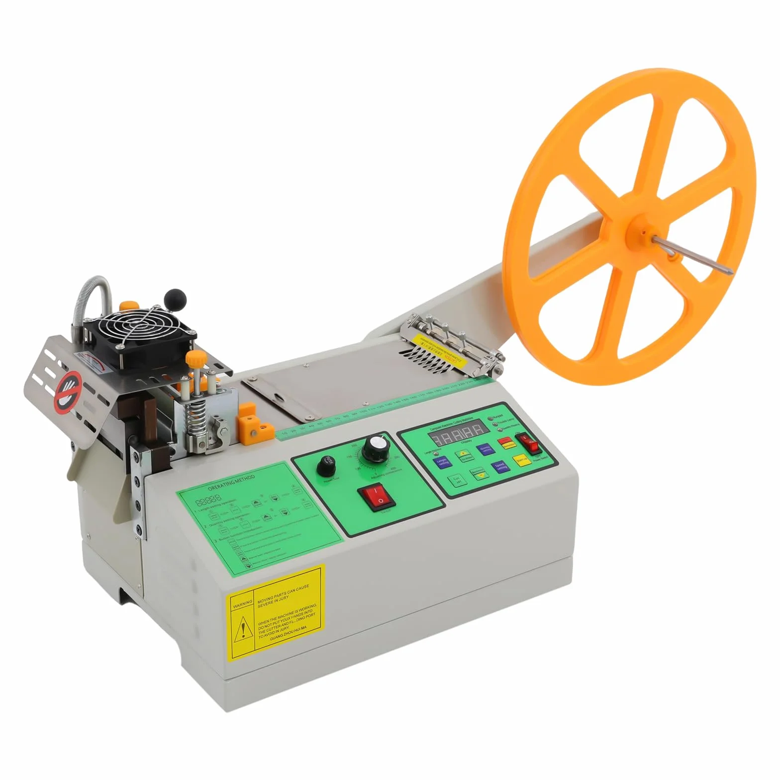 Cortadora automática de correa de cinta, cortador de correa digital, cortador en frío y caliente, ancho de 110 mm, con brazo de alimentación y soporte, panel de control claro y pantalla LCD, 60-120
