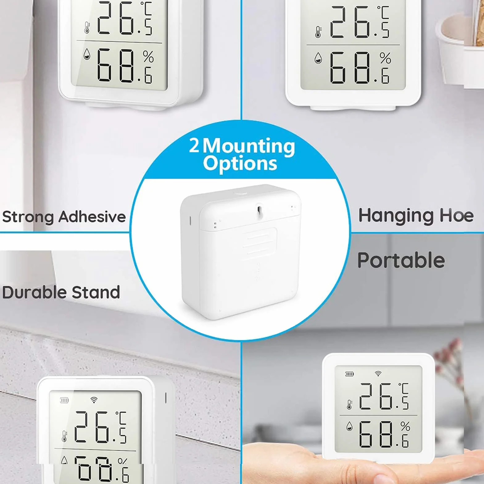 WiFi Tuya Sensor de Temperatura inalámbrico, Smart Life Digital Termómetro Higrómetro Interior, Compatible con Alexa, con Almacenamiento de Datos y Funciones de Alarmar