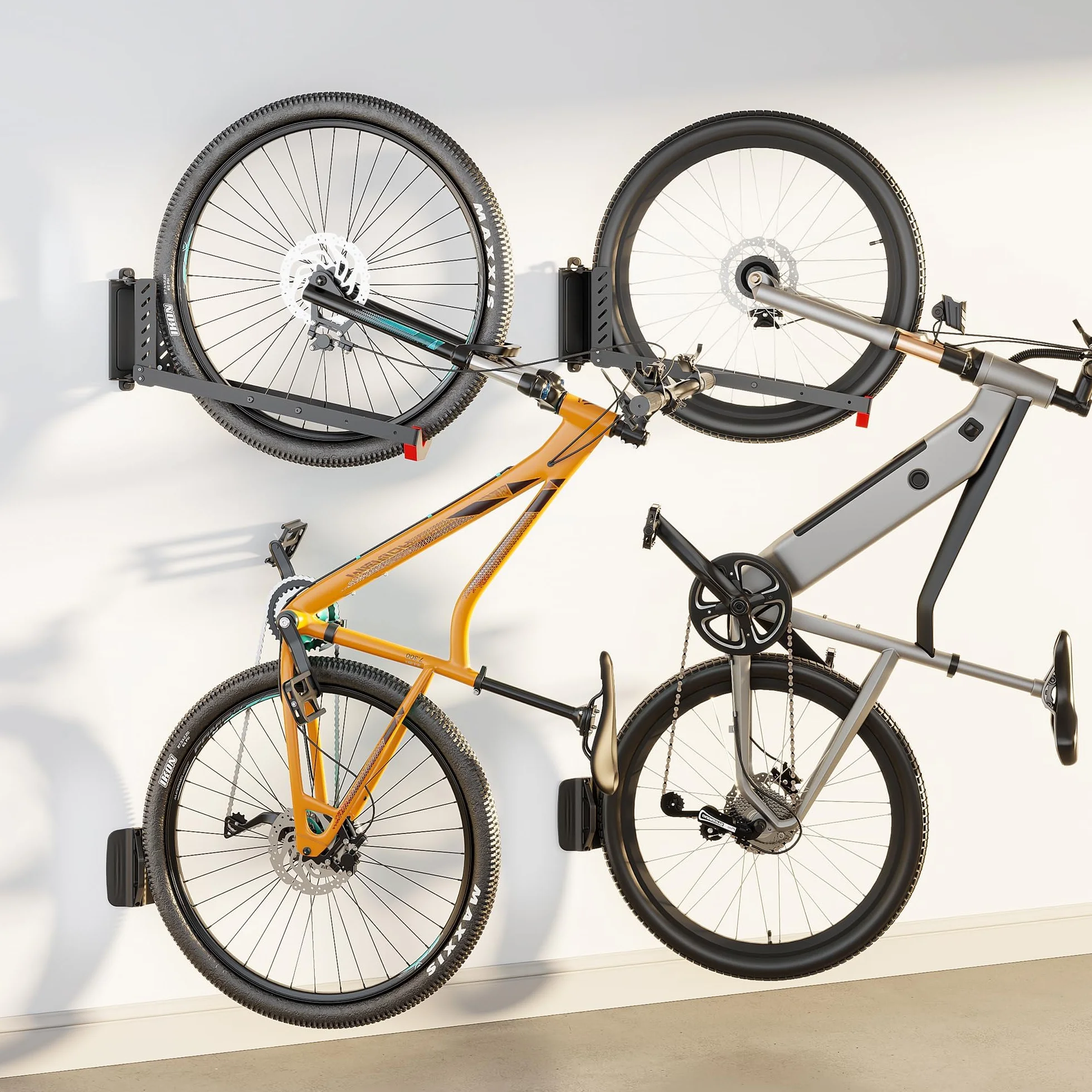 monTEK Soporte de Pared Giratorio para Bicicleta, Colgador Bicicleta Pared Ajustable y Plegable, Diseño de Elevación Fácil, Soporte de Bicicletas Ahorra Espacio para Garaje, hasta 35 kg, 2 Paquete