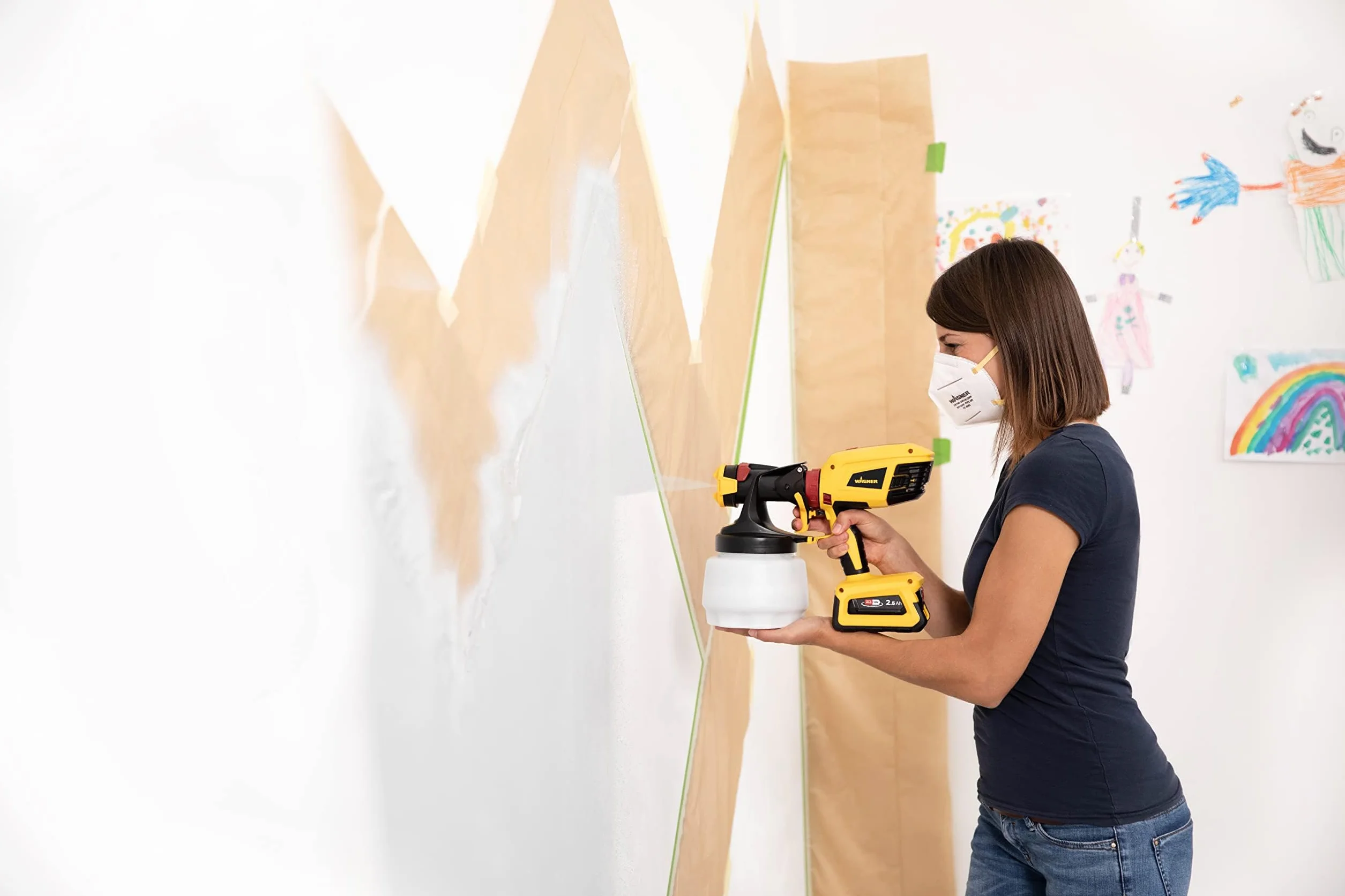 WAGNER pulverizador de batería W 600 FLEXiO 18 V (la batería y el Cargador no se Incluyen en el Volumen de Suministro) para Pinturas de plásticas/látex, Barnices y esmaltes, depósito 1300 ml + 800 ml