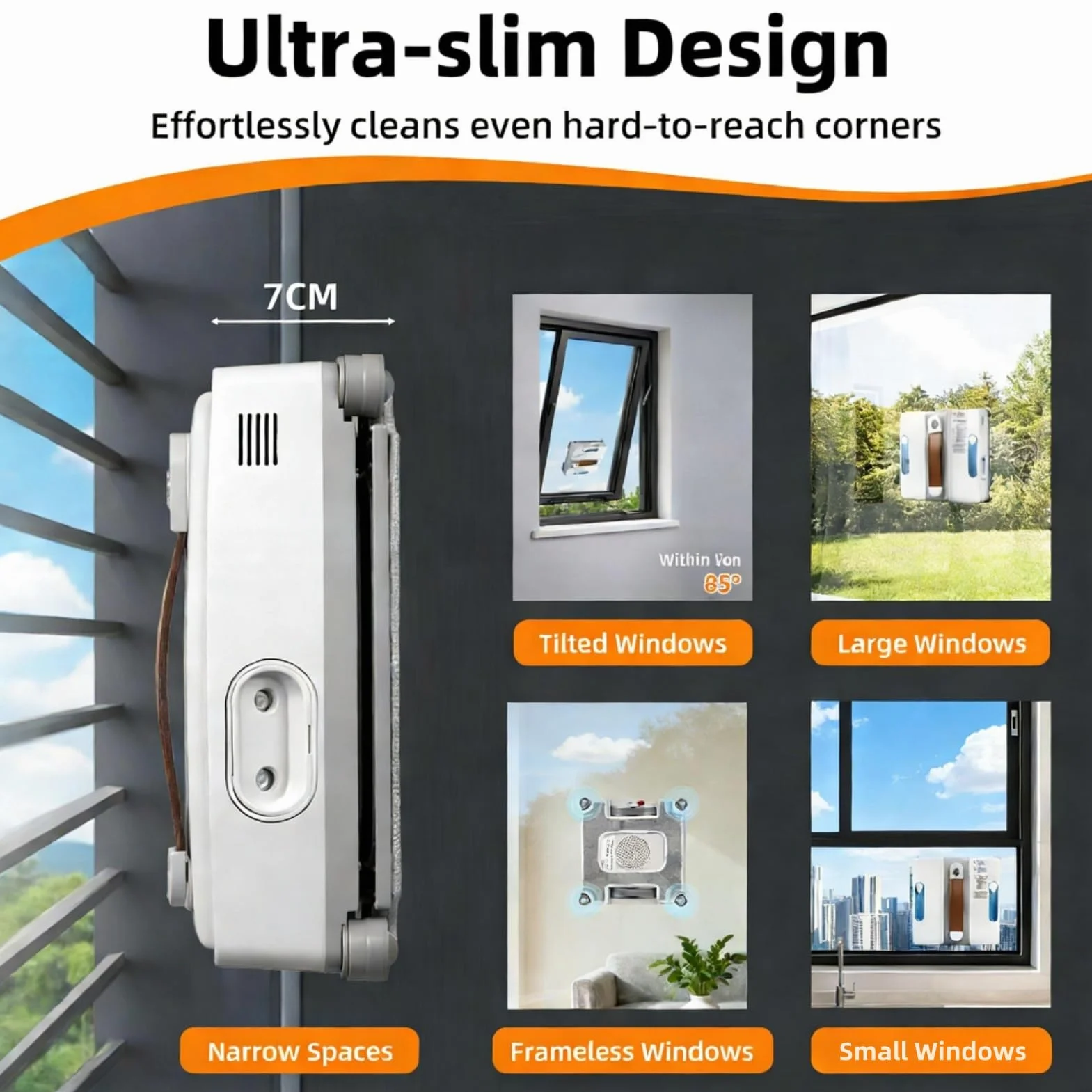 Robot Limpiacristales 4000PA, 3 Modos Limpieza, 4 boquillas y Cuerda Seguridad 5 Metros, Limpiacristales Electrico para Ventanas de Interior y Exterior