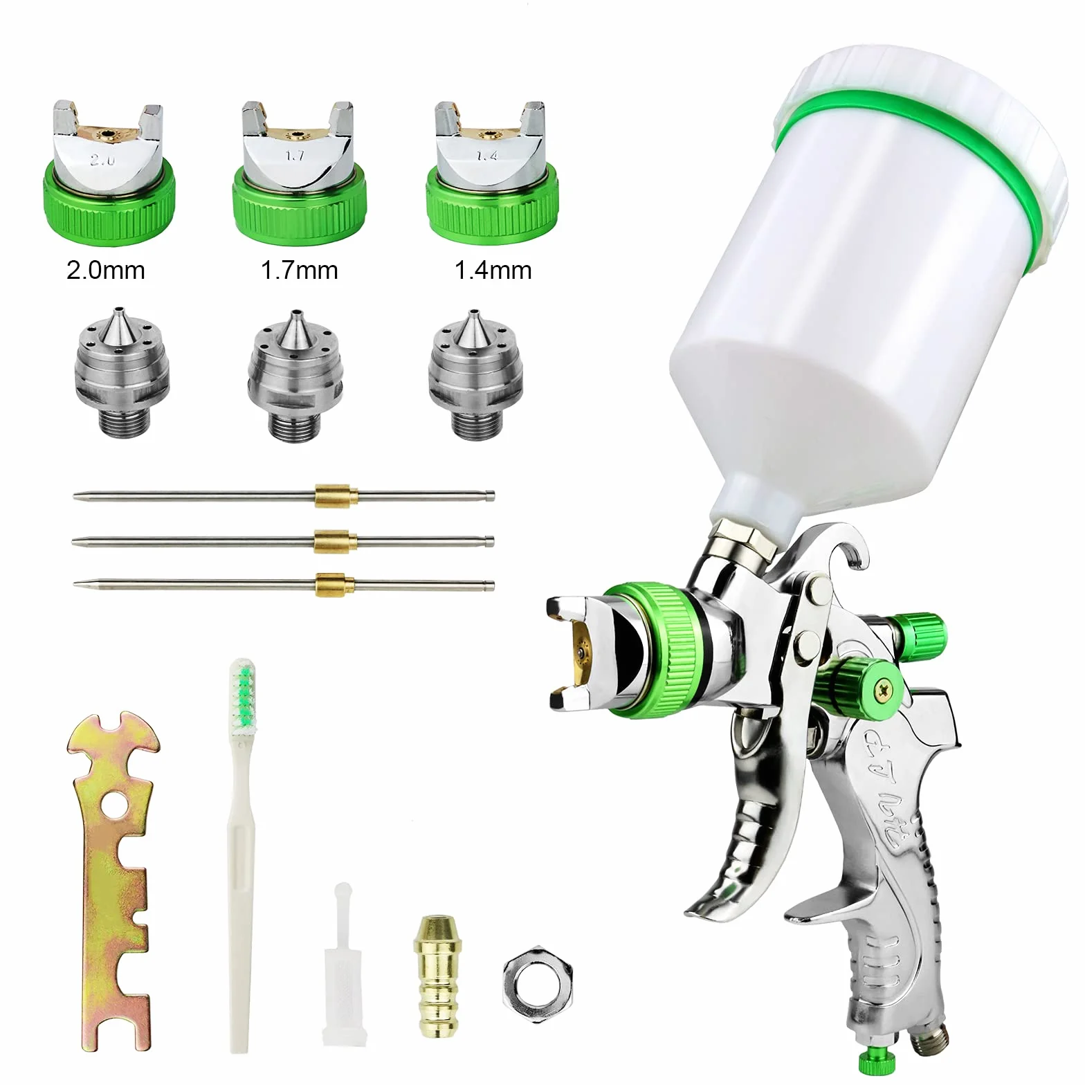 HVLP Pistola de Pintura Profesional Con 3 Boquillas 1,4mm 1,7mm 2,0mm y Taza de 600cc - Para Automóviles, Techos, Paredes, Pisos
