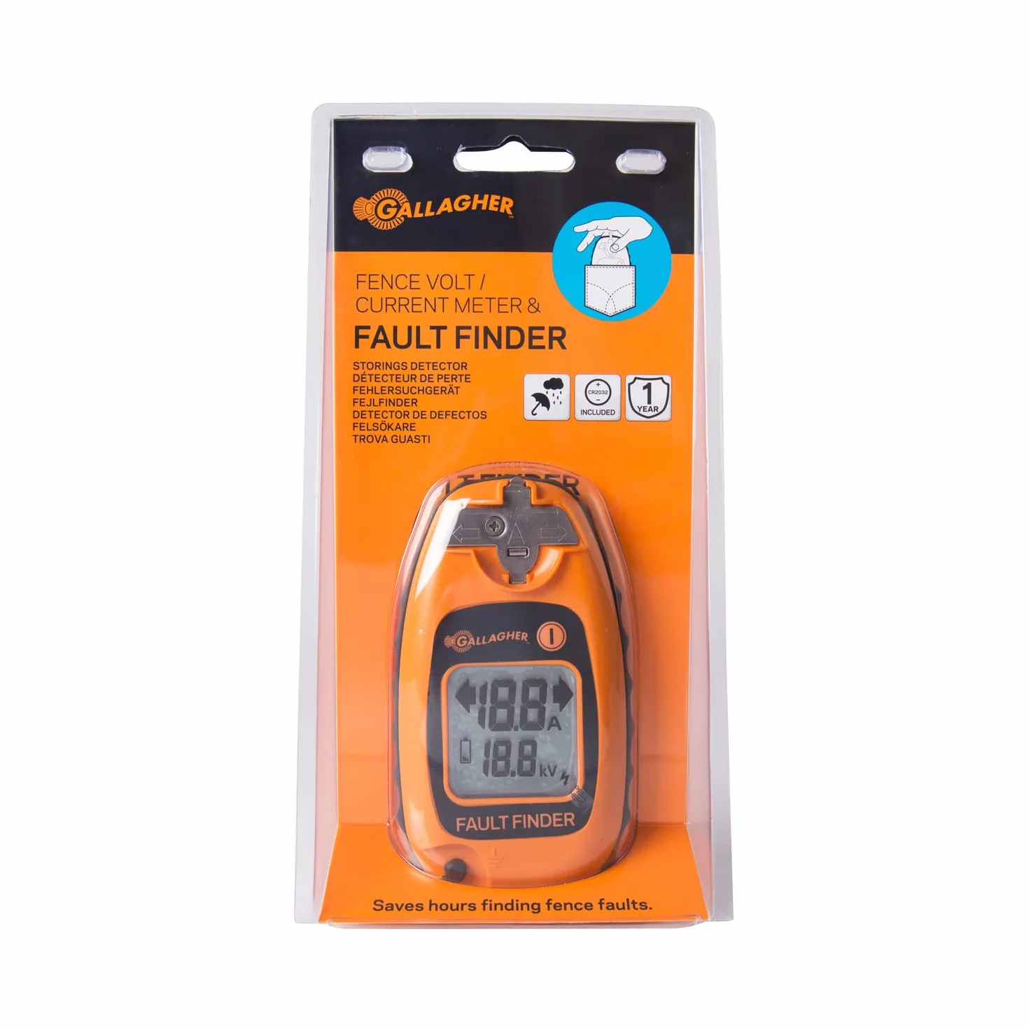Gallagher Fault Finder – Comprobador de corriente para valla de pastos – Comprobador de vallas para comprobar de forma segura la tensión en la valla – Diseño compacto y práctico - Pantalla LCD
