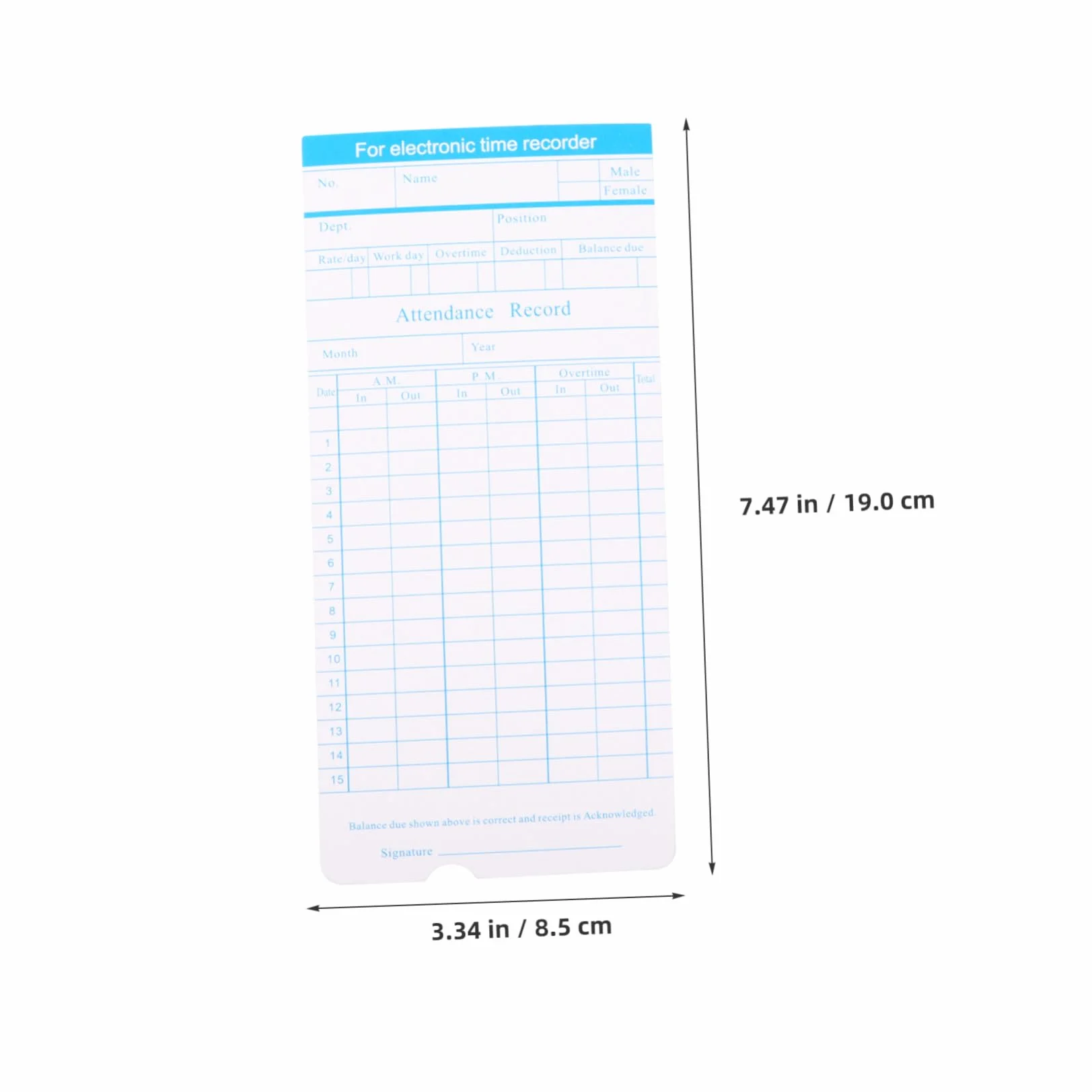 Tarjetas de Asistencia para Reloj de Fichar de Oficina en Cartón, Diseño Claro y Fácil de Usar, Formato Mensual para Control Horario de Empleados