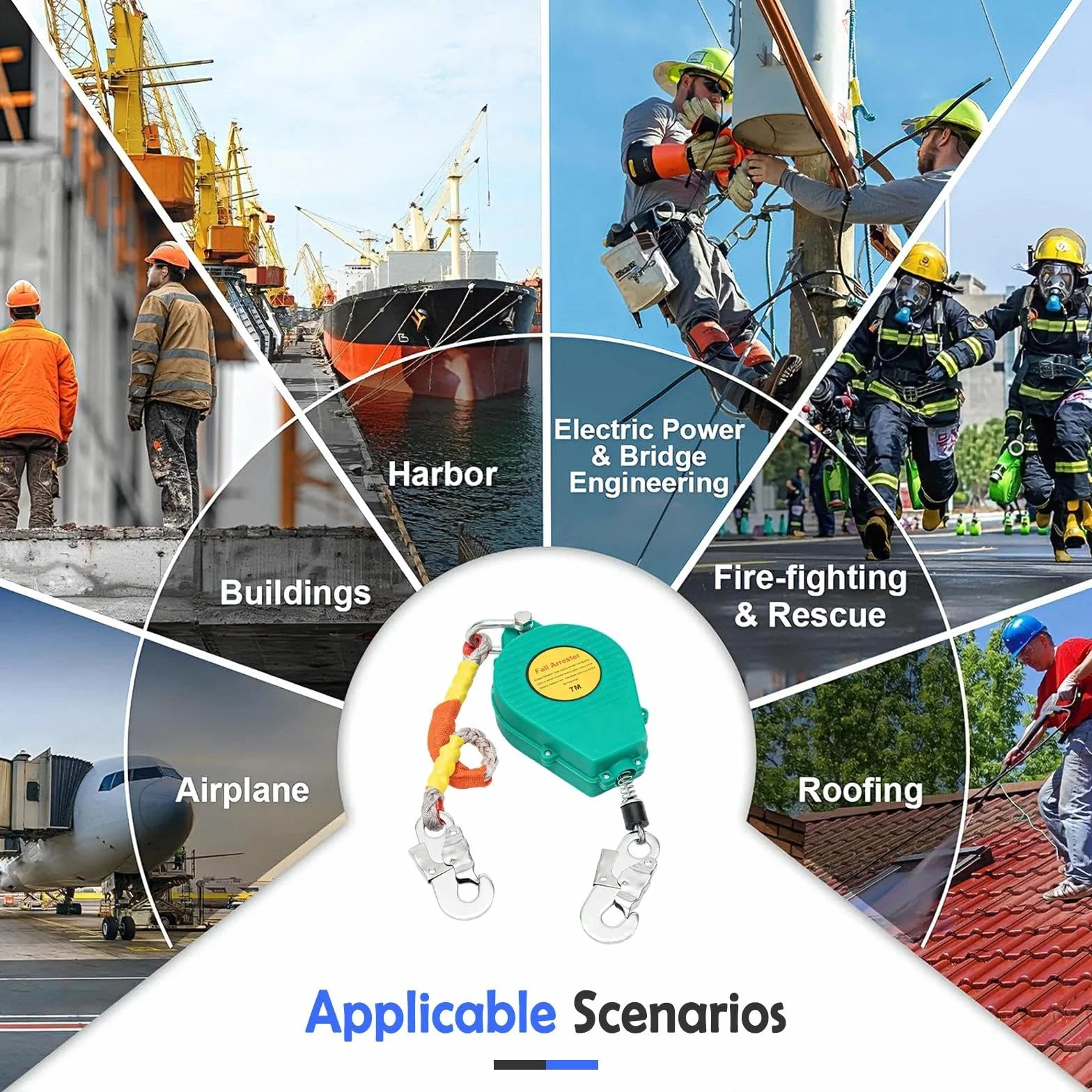Dispositivo Anticaidas Retráctil 3-20m, Arnés de Seguridad Anticaídas Retráctil Homologado, Anticaidas Retractil Seguridad para Techado y Construcción, Carga:150kg(Verde,10m)