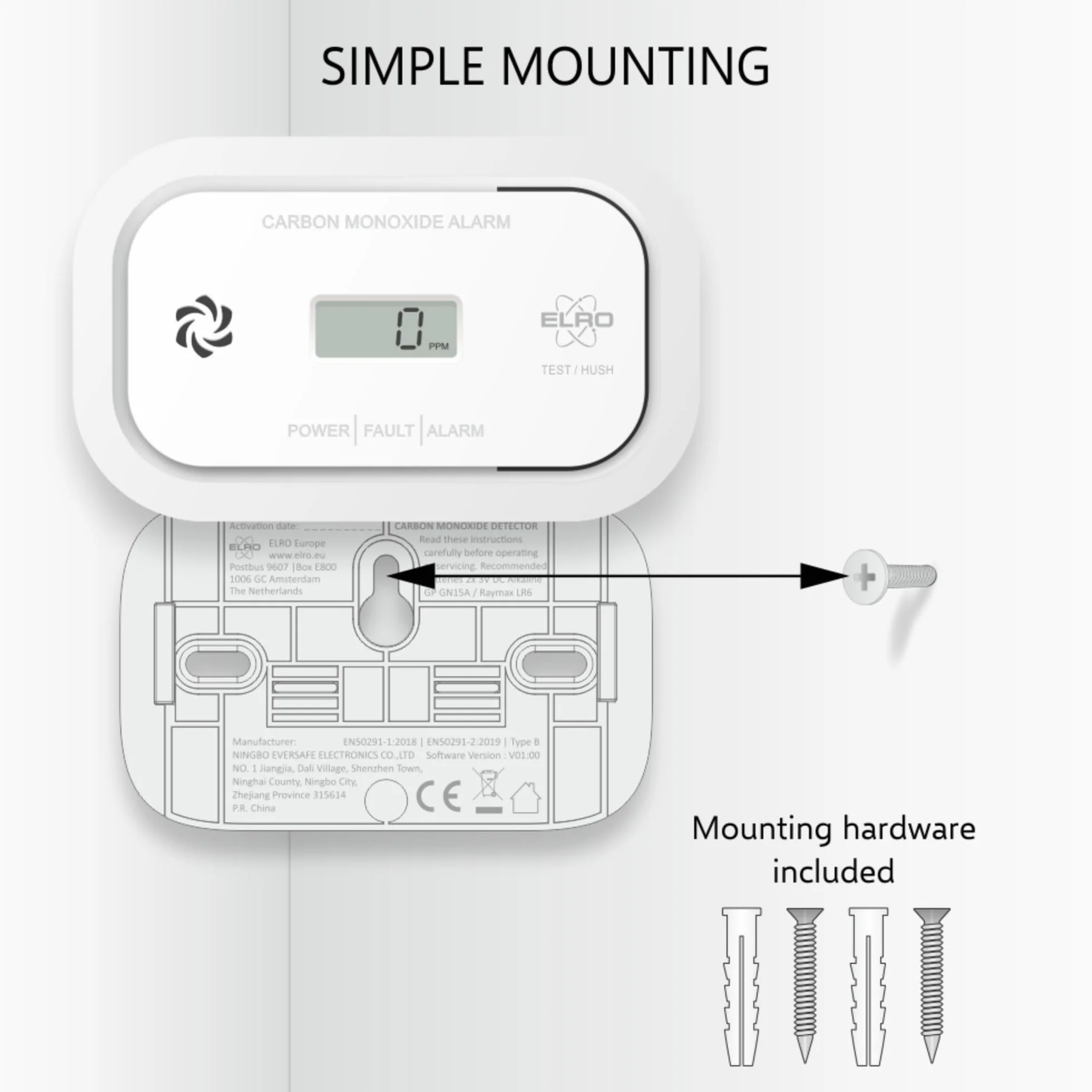 Detector de monóxido de Carbono ELRO FC5003 Sensor 10 años Pantalla LCD Batería 3 años Alarma CO EN50291