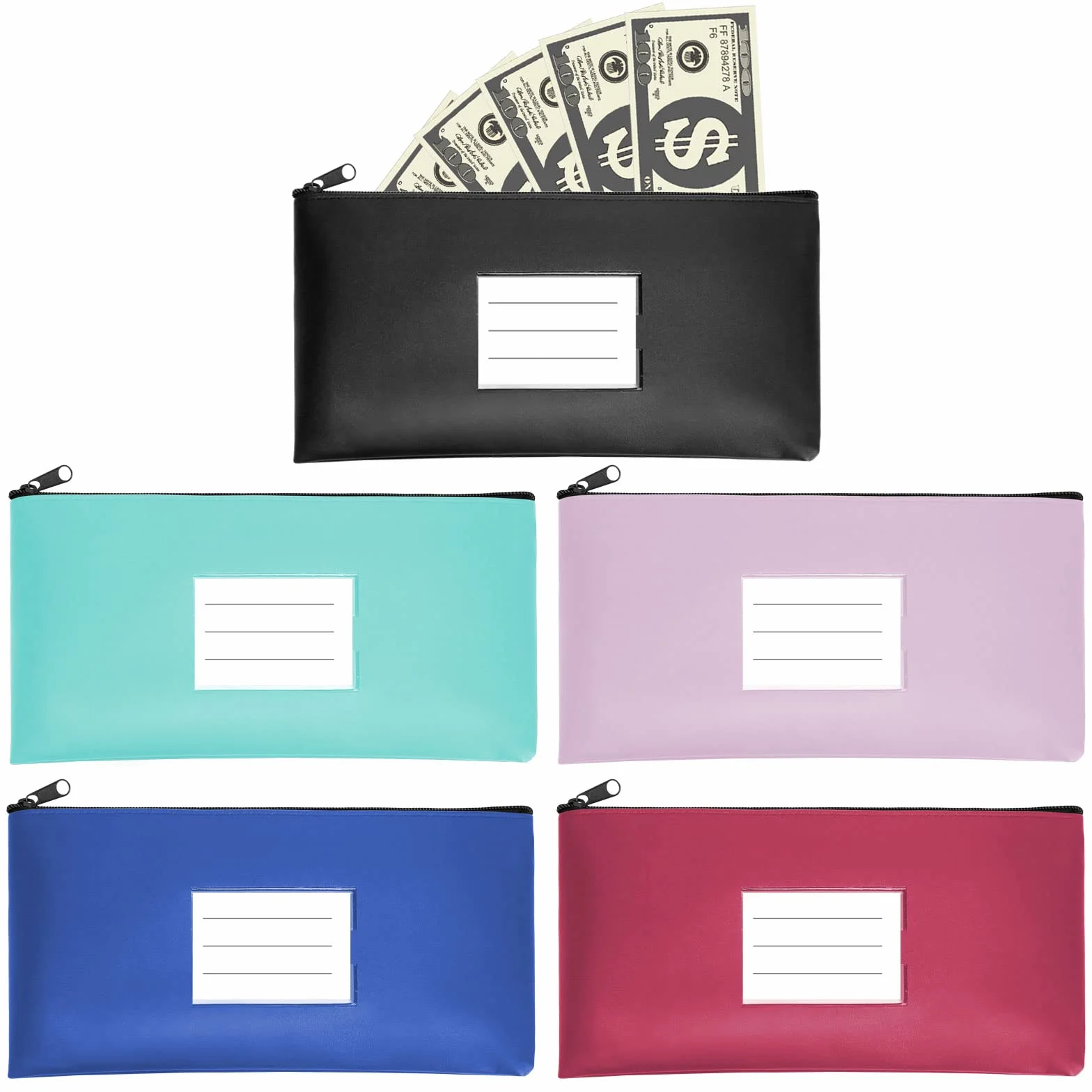 5 Bolsa Dinero con Cremallera Color, Bolsas para Dinero/Documentos/Cosméticos, Efectivo Bolsas para Billetes de Banco de Tejido Oxford Resistente e Impermeable, bolsa para Documentos
