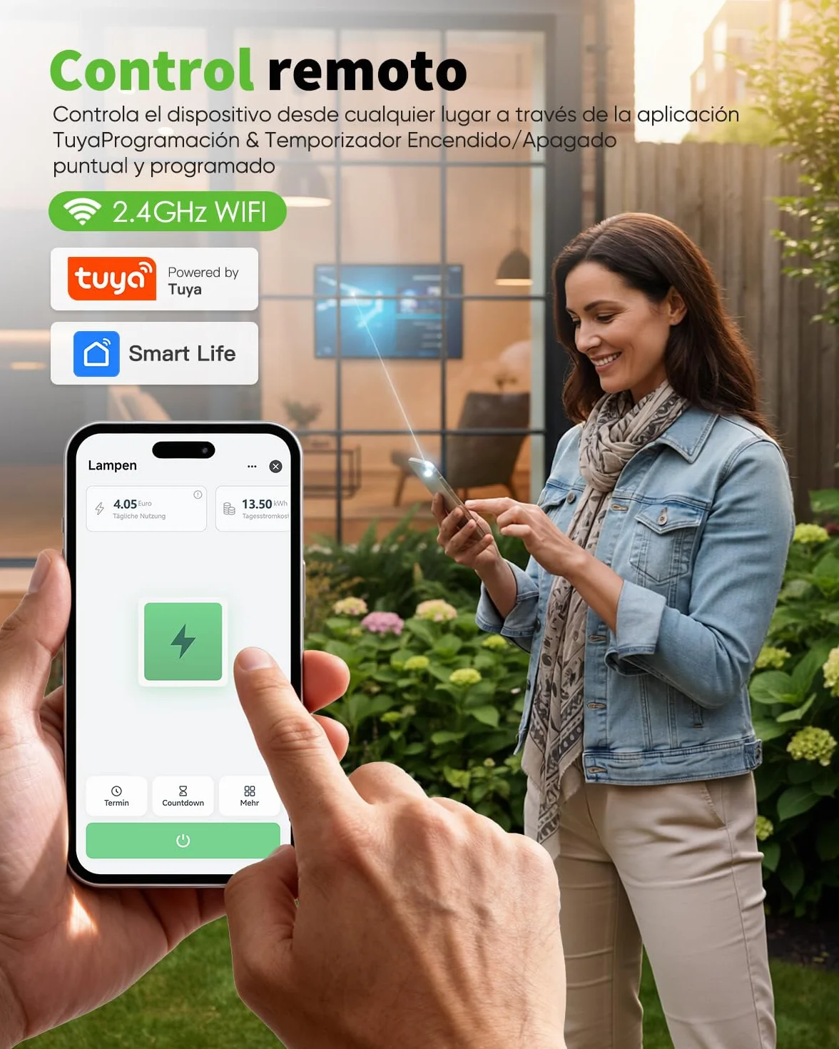 GreenSun Enchufe WiFi con Medidor, Smart Life y Alexa, 4 Uds | Control por app o voz, mide el consumo y permite crear horarios y temporizadores. Compatible con Alexa y Smart Life