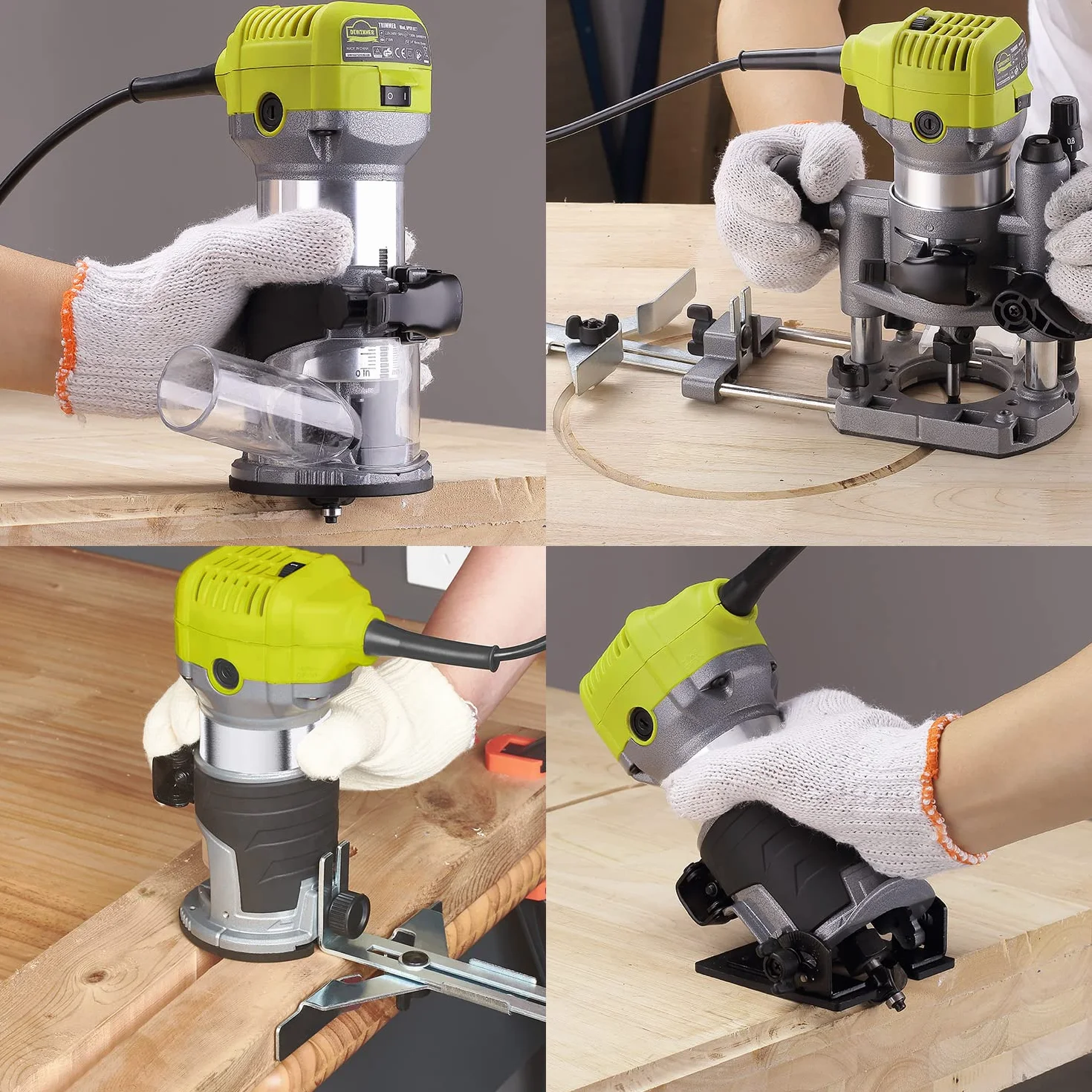 Fresadora de Madera Rebajadora Eléctrica, DEWINNER Desmoladora Eléctrica compacta 220 V, 710 W, 3 Bases Incluidas, 3 Pinzas de 1/4 Pulgadas, 6 mm y 8 mm, 5 Fresas de Carburo