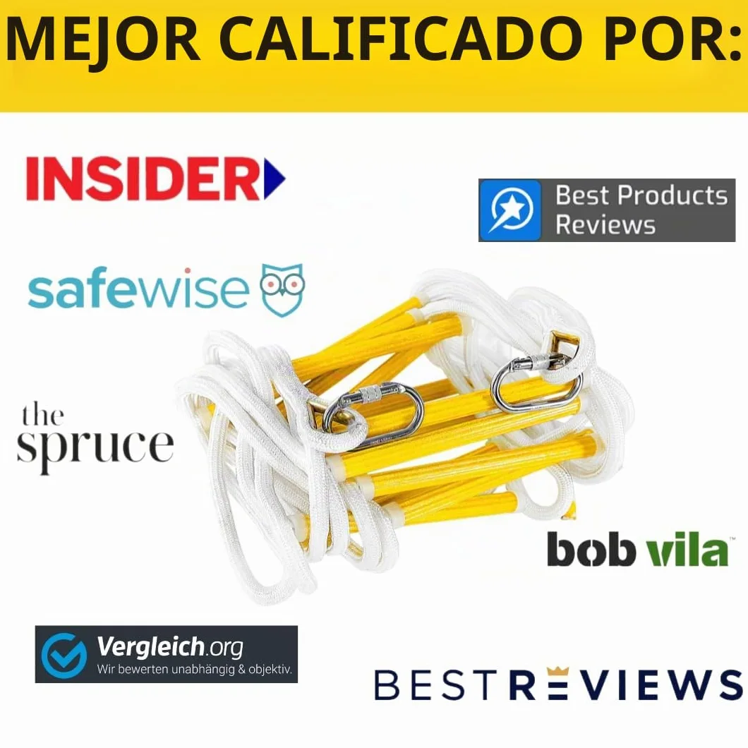 ISOP Escalera de Emergencia contra Incendios 3 Pisos Casas - única Resistente a Las Llamas de 10 Metros con Mosquetones | Escalera de Cuerda 10m con Cable de Seguridad y Arnés - Certificado