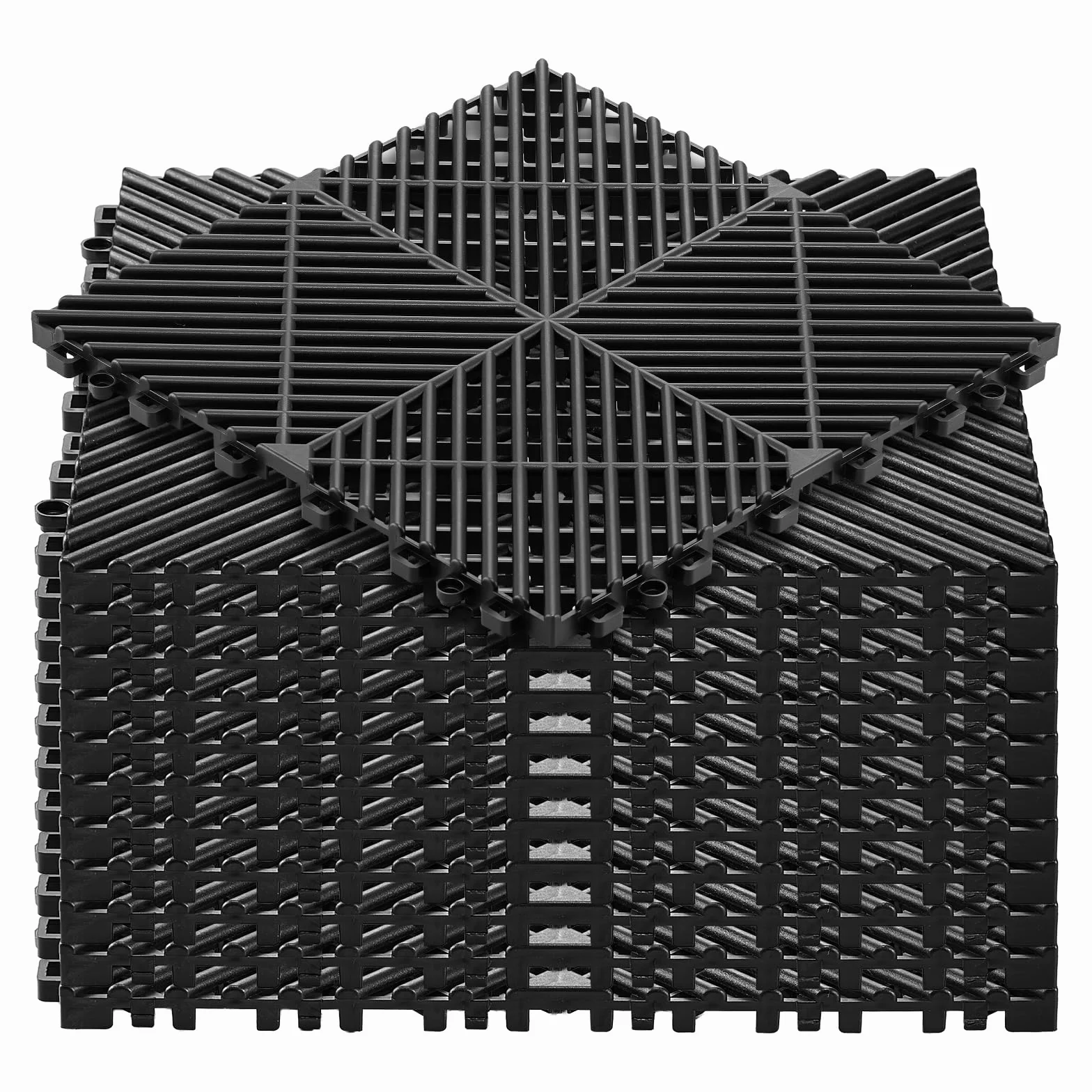 VEVOR Baldosas para Garaje Entrelazadas, 310 x 310 mm, Paquete de 12 Piezas, Azulejos de Drenaje de Polipropileno, Autoventilado, Antideslizante, Suelo Modular para Cocina Piscina Baño, Color Negro