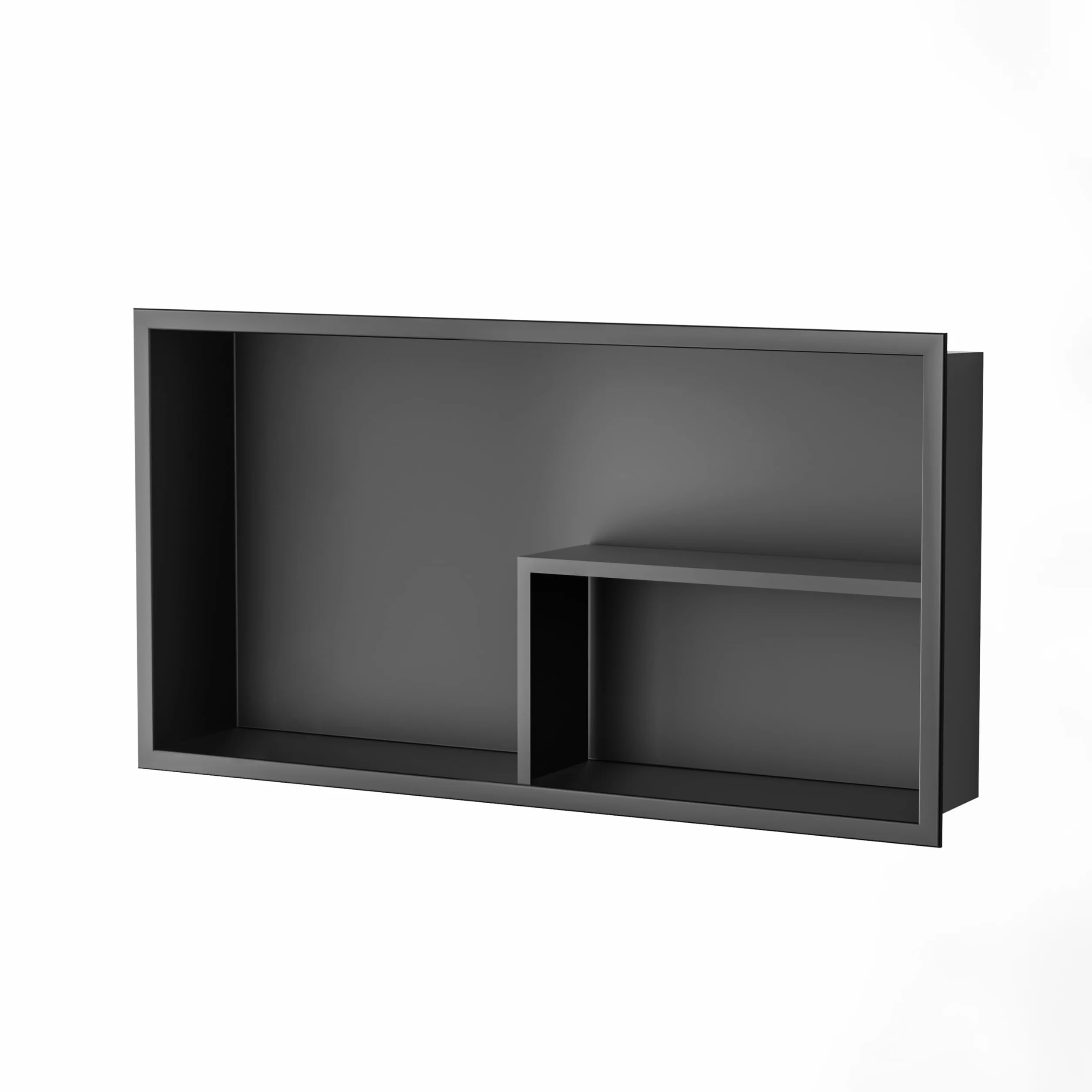 Nicho de ducha de acero inoxidable, 60 x 30 x 10 cm, sin necesidad de baldosas, doble estantes de pared, estante de ducha empotrado para almacenamiento de baño, color negro, estilo 1