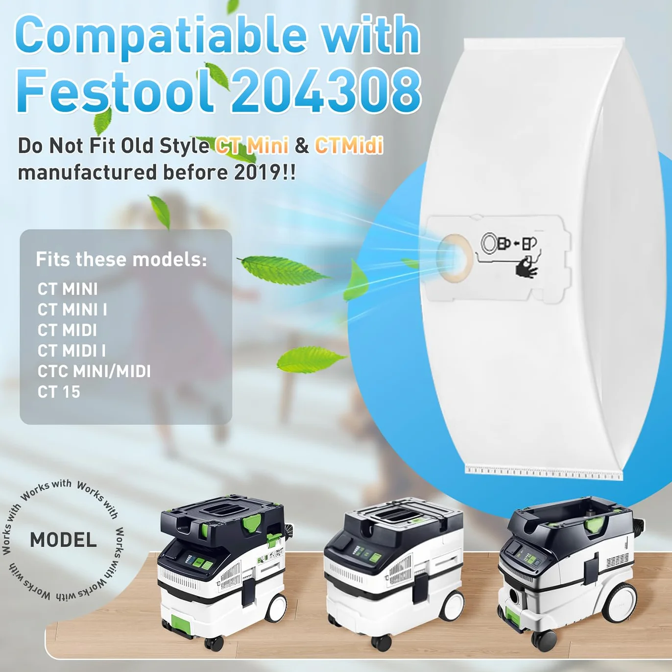 SELFCLEAN SC-FIS-CT MINI/MIDI-2/5 - Bolsas de filtro compatibles con Festool CT Mini/CT Midi/CT Midi I/CTC Mini/Midi/CT 15 (12 unidades, modelos a partir de 2019)