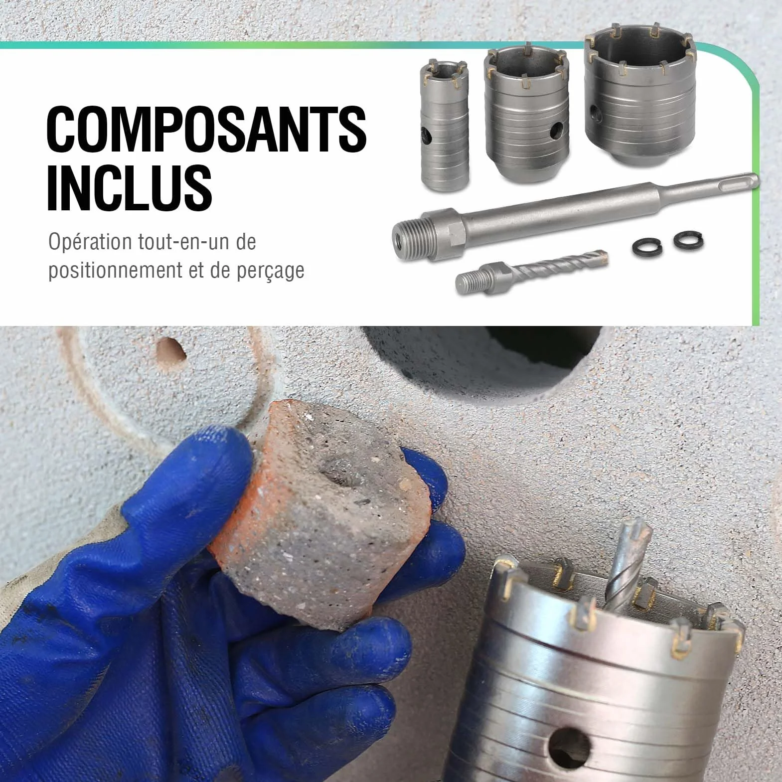 BINOTA Kit de Sierra Perforadora para Hormigón, Brocas Circulares, Sierra Perforadora, para Hormigón, Cemento, Pared de Ladrillo, MamposterÍa de Piedra, 30, 50 y 65 mm