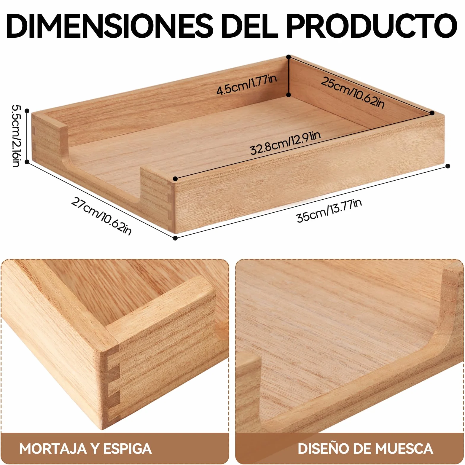 KIRIGEN bandeja de madera para cartas organizador de escritorio natural