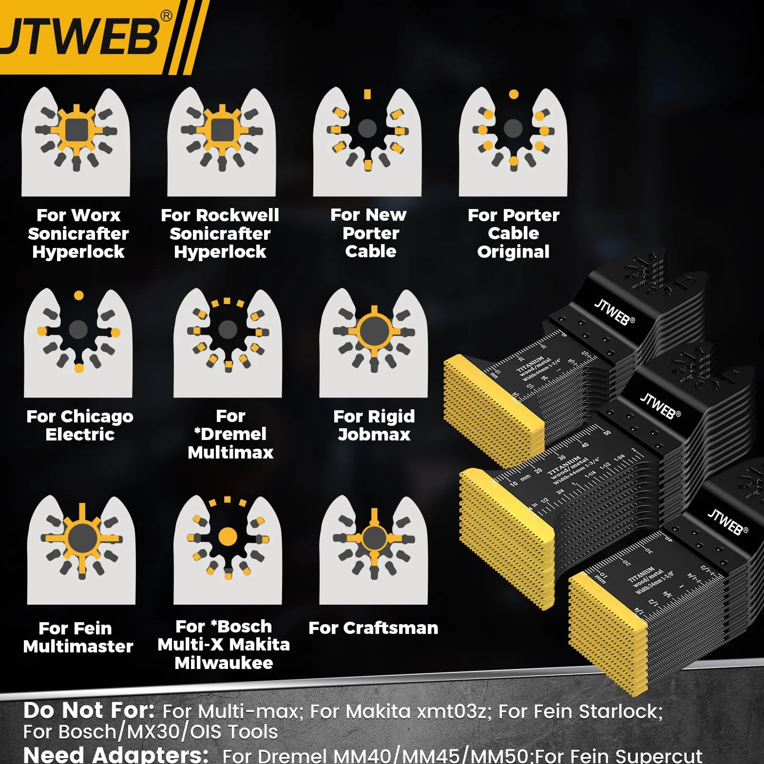 JTWEB 30 hojas de sierra oscilantes de titanio para corte de metal, cuchillas multiherramienta oscilantes, clavos de metal, kits de cuchillas multiherramienta de madera y metal, plástico, para Dewalt,