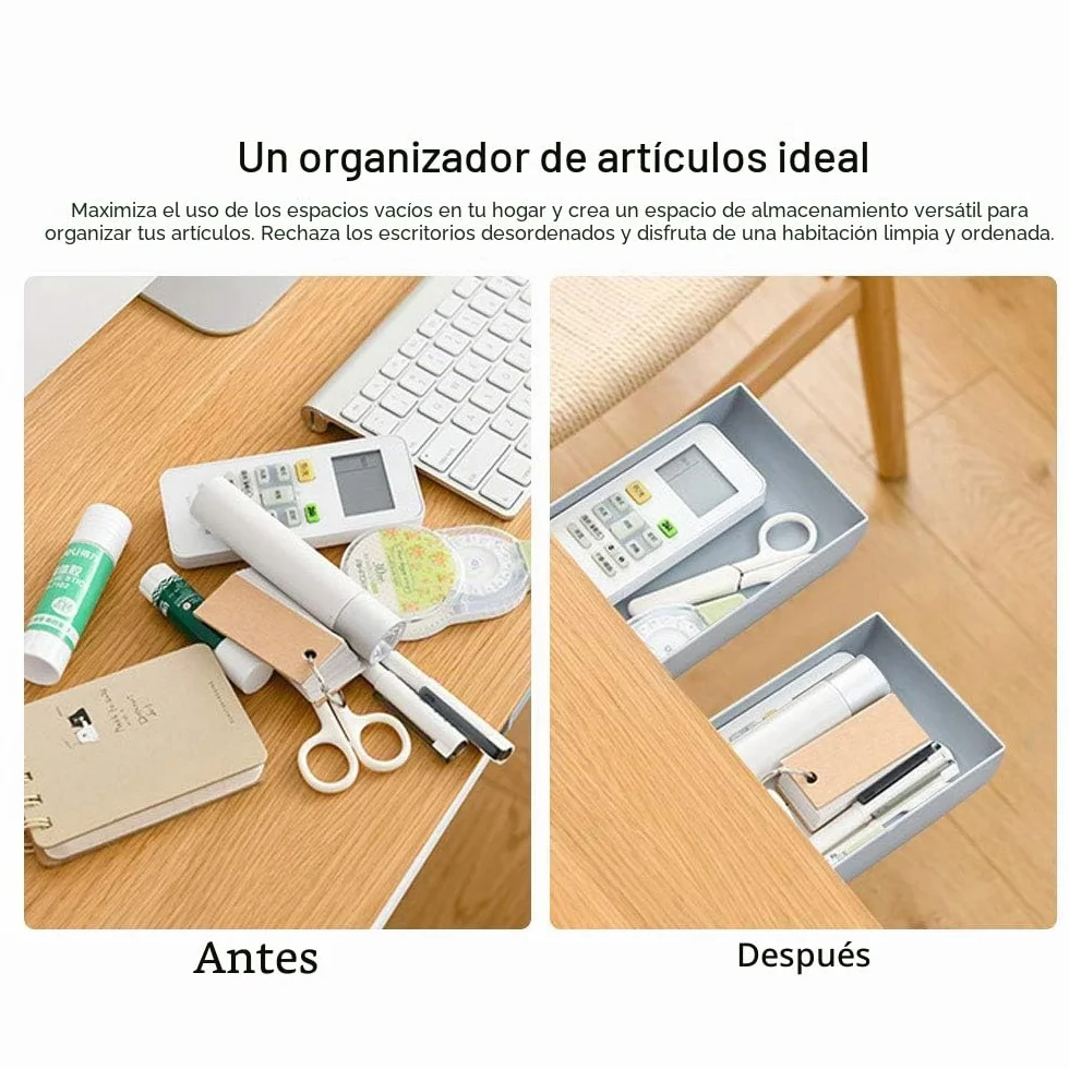 Organizador Cajón Autoadhesivo Debajo del Escritorio WANTOUTH 2 Piezas Gris