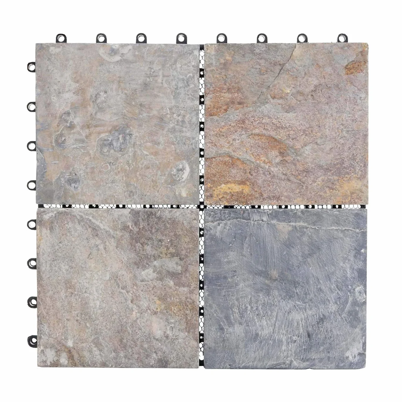 Baldosa de piedra HWC-E18, baldosa de suelo baldosa encajable balcón/terraza piedra natural, 11x de 30x30cm = 1m² - Granito multicolor