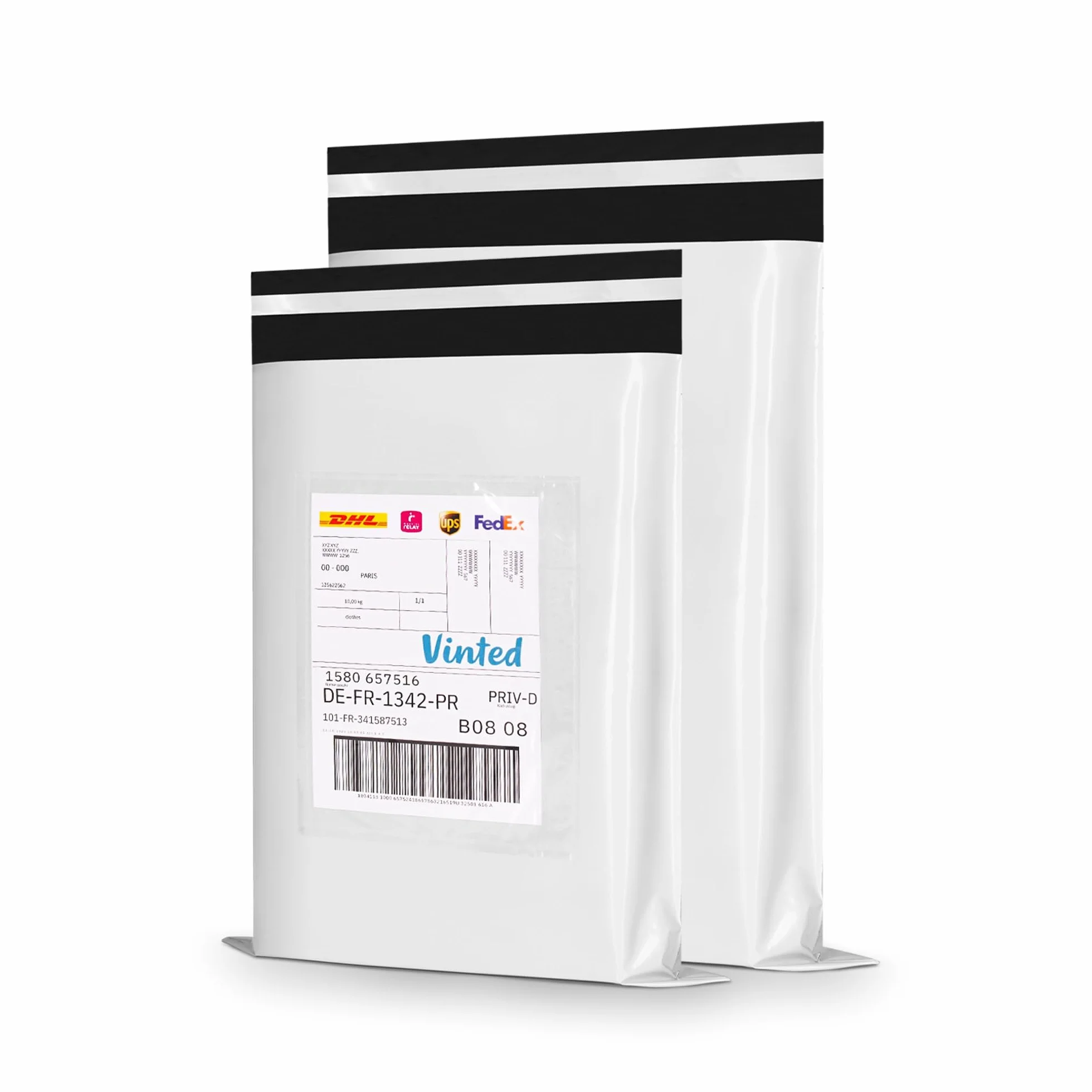 RAGO® Bolsas envio Vinted S-25 unidades I M-25 unidades + albaranes de entrega 50 unidades I Bolsas de envío autoadhesivas y opacas I Bolsas de plástico con cierre
