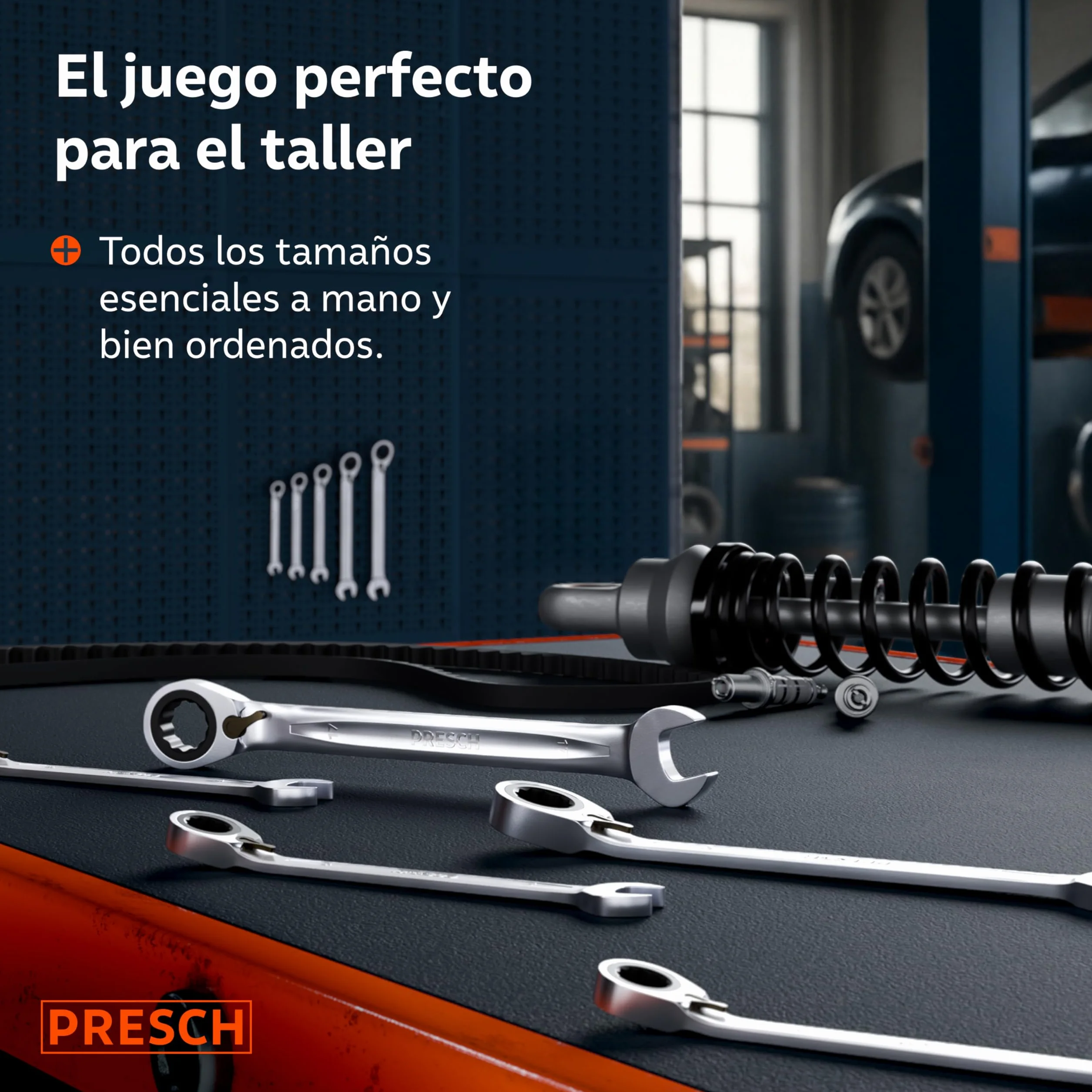PRESCH Llaves fijas con carraca reversibles 5 uds (8, 10, 13, 17, 19mm) con bolsa - Ángulo de retorno mínimo (4°, 90 dientes) - Juego llaves carraca duraderas fabricados con precisión
