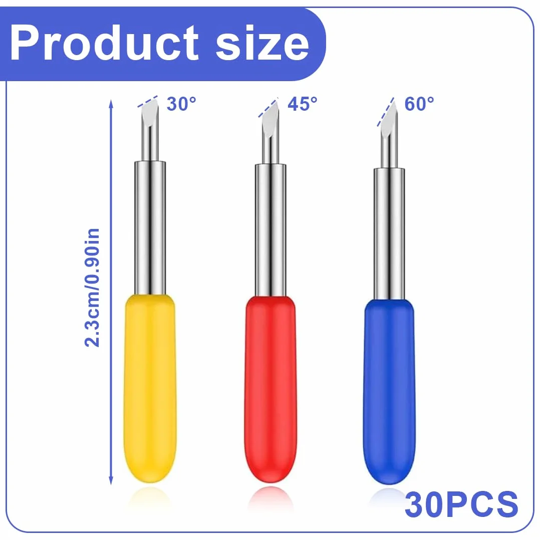 CPJJ 30 piezas Cuchillas Plotter de Corte 30/45/60 grados Cortador de Repuesto Cuchillas para Plotter de Corte Rolan d para Explorar Air