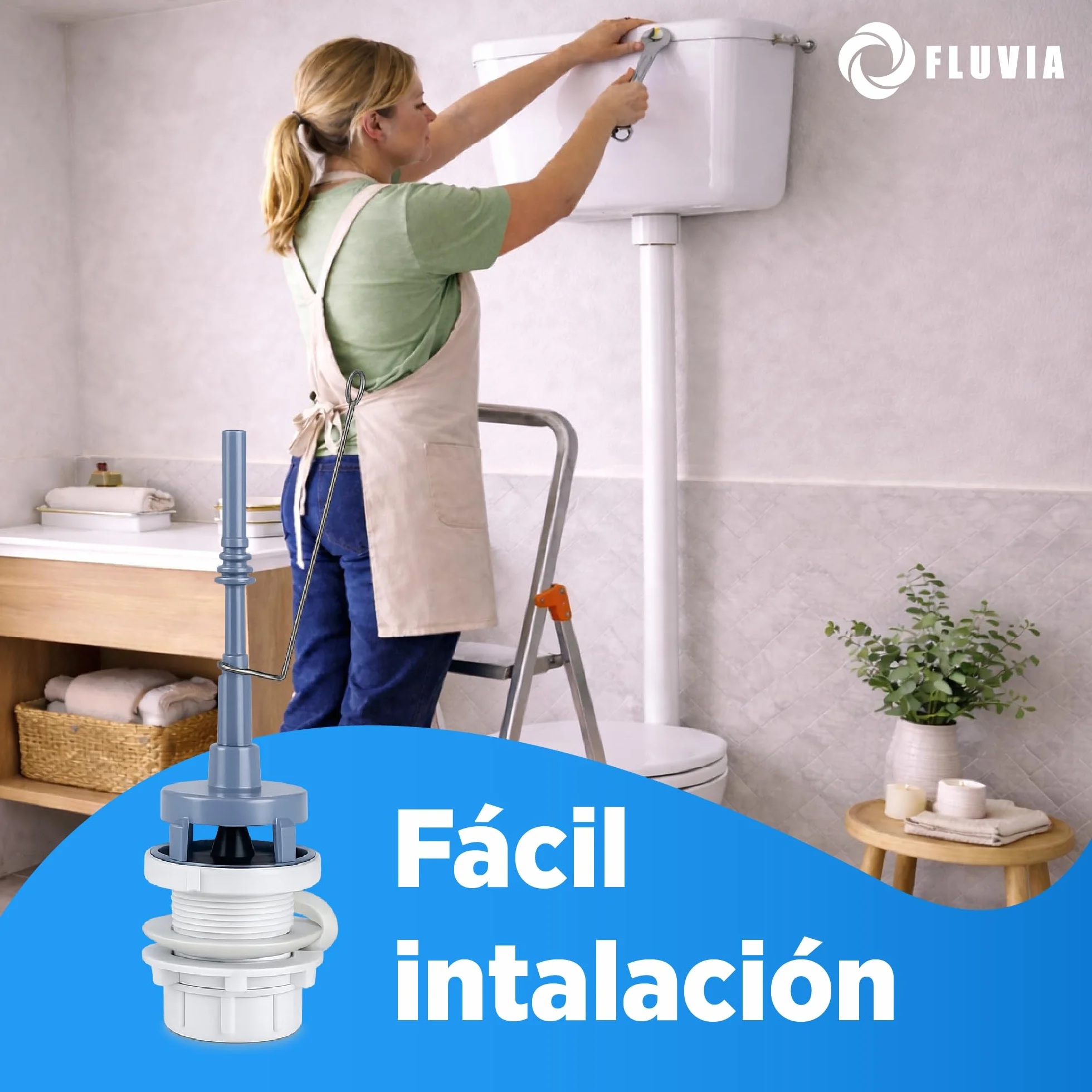 Mecanismo Completo para Cisterna Alta con Grifo Lateral y Descargador | Kit Universal Cisterna WC | Sistema de Llenado y Descarga en Plástico – Fluvia