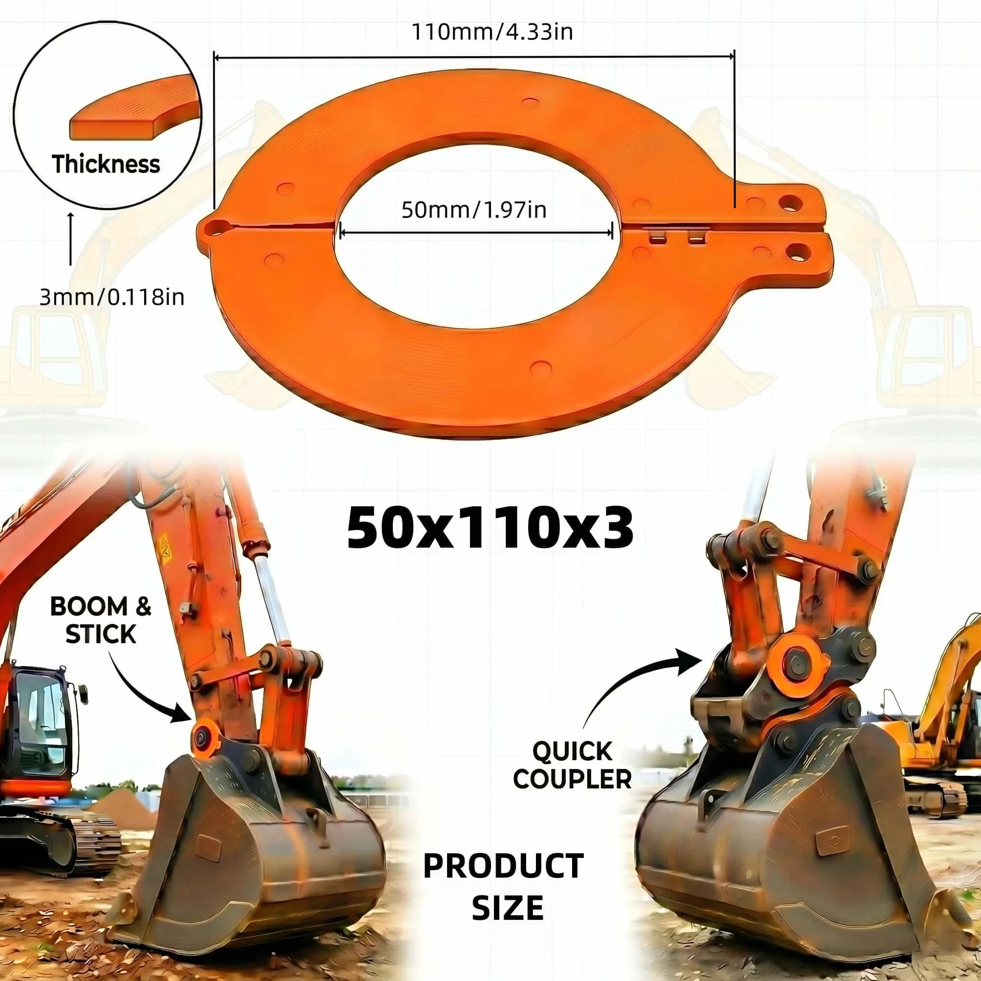 [Paquete de 10] Juego de Arandelas para Pasadores de Cuchara de Excavadora – Ajuste para Pasadores de 50 mm, Grosor de 3 mm, Compatible con Equipos JCB, Kubota, CAT, Komatsu
