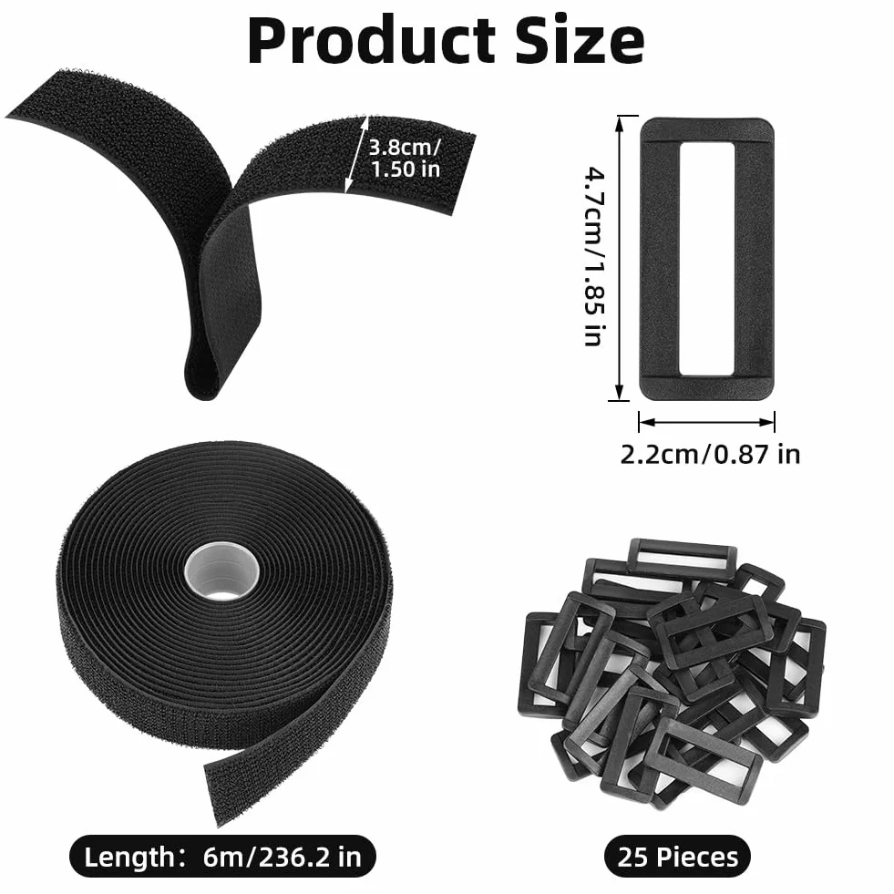HOTUT Bridas Reutilizables para Cables de 6m x 3.8cm con 25 Hebillas, Ajustables de Nylon con Gancho y Bucle, Cortables a la Longitud Deseada, Cintas de Sujeción para Organizador Management de Cables