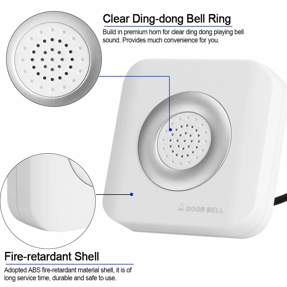 Timbre con cable 12V CC con alarma musical Dingdong para puerta decorativo moderno