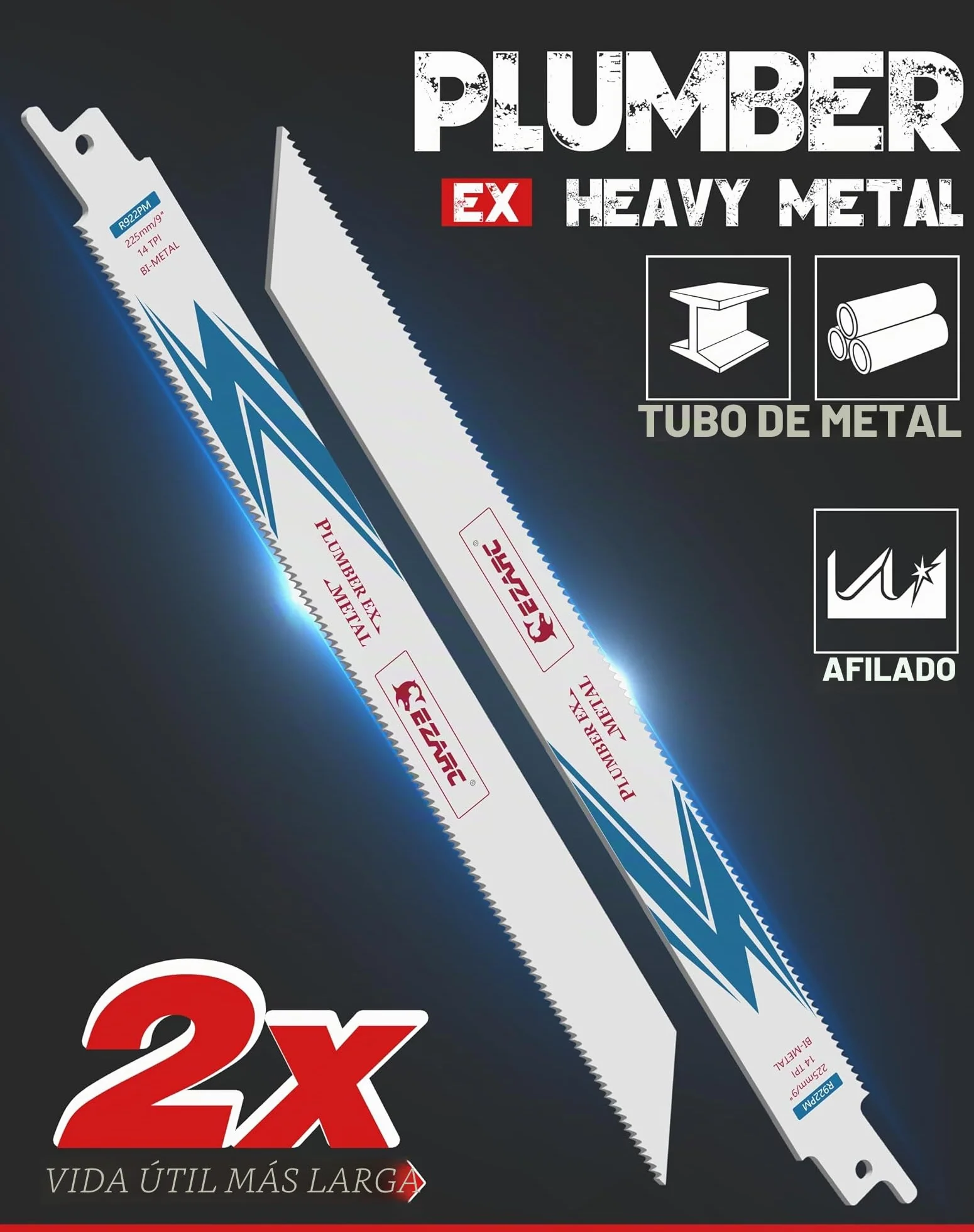 EZARC Hojas de sierra sable Bimetálica Cobalt R922PM 225mm 14TPI para Cortar Metales 5 piezas