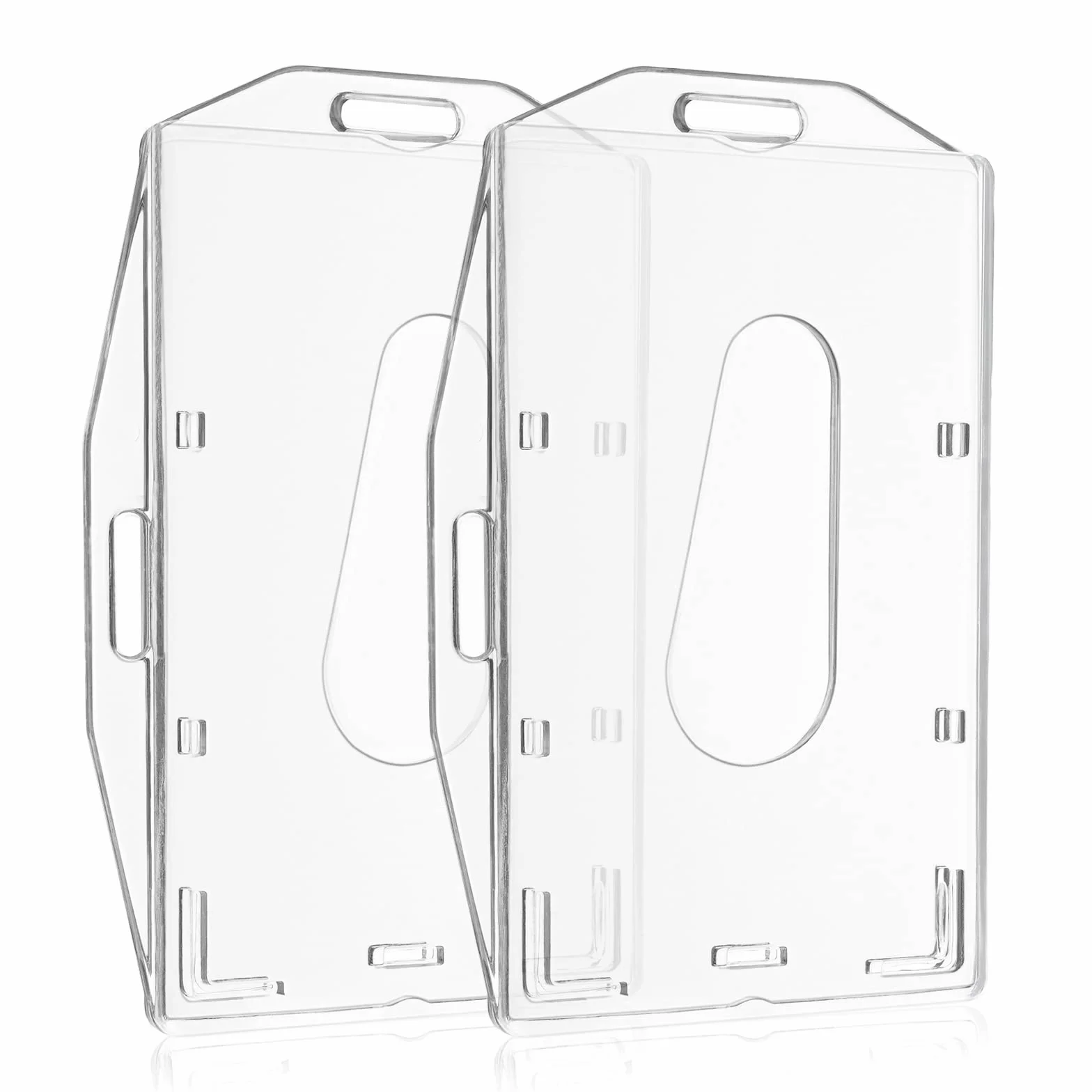Vicloon Badge Holder, 2 Plástico Duro Transparente, Tarjetas de Identificación Vertical y Horizontal, Protector con Ranura para el Pulgar