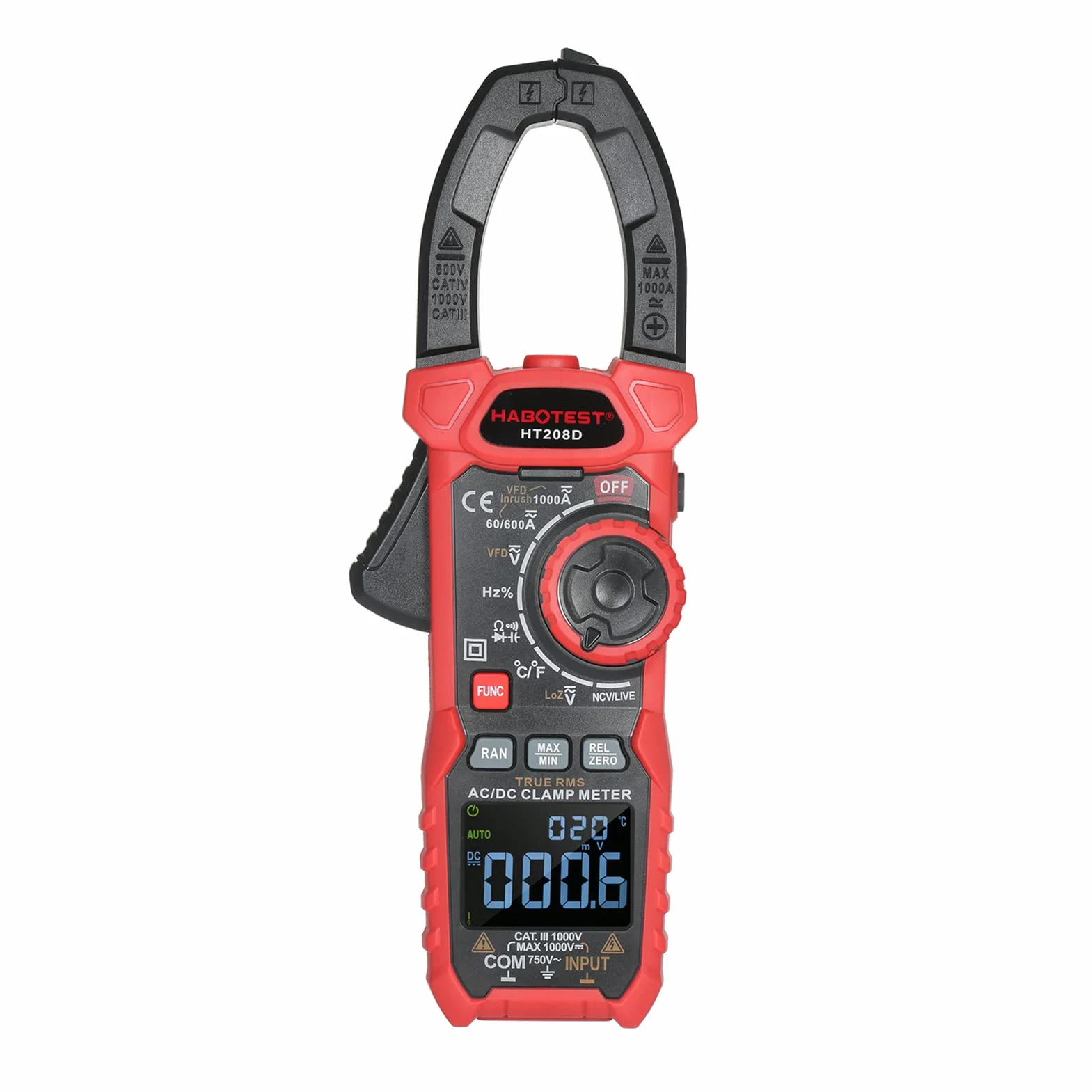Domary Pinza Amperimétrica Digital de HABOTEST con Función de Corriente Entrada para Uso Profesional Tamaño Mandíbula 40 Mm Negro y Rojo 1 Unidad