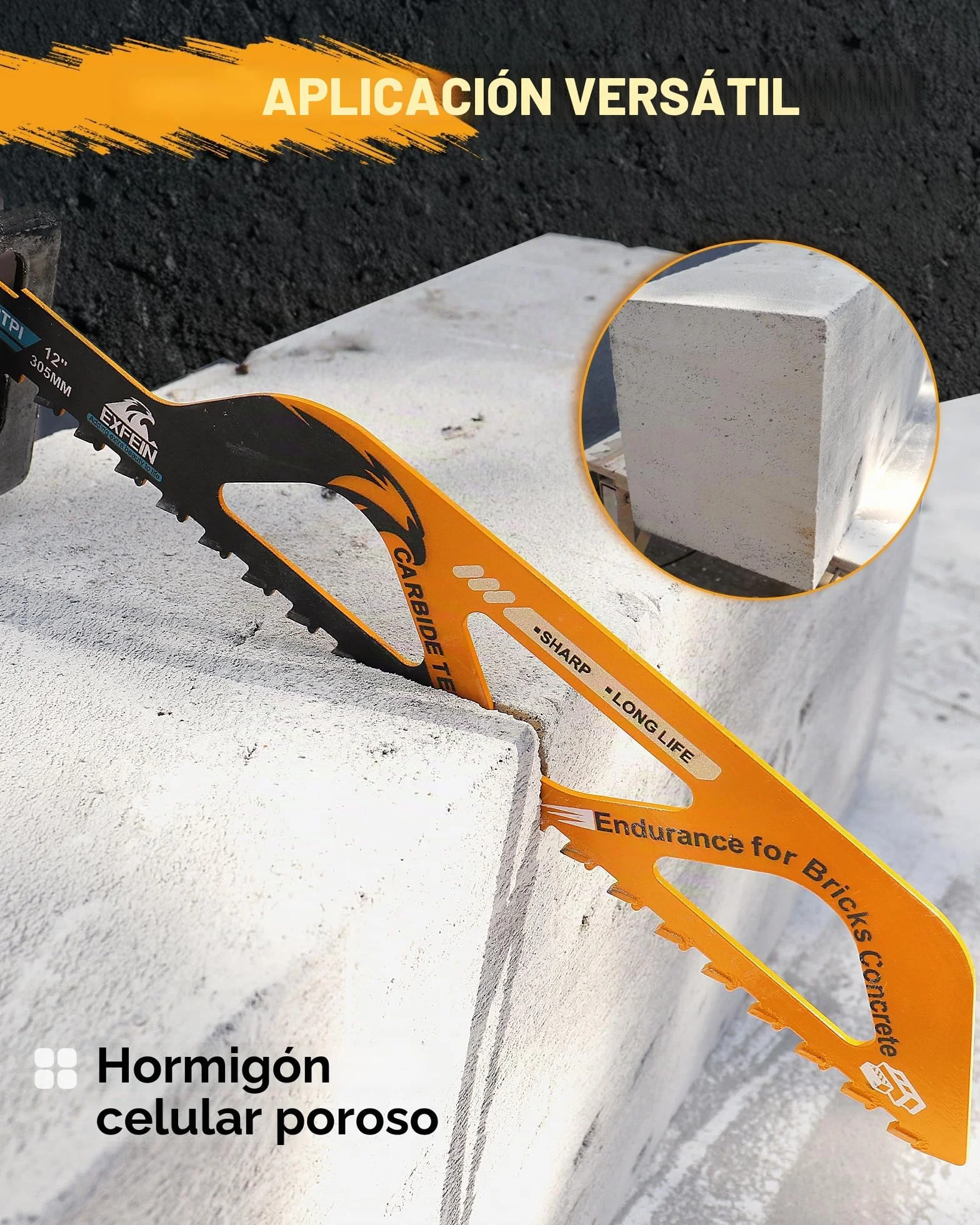 Hojas de Sierra Sable 305mm Carburo Para Hormigón Poroso Ladrillo Placa de Cemento 2 piezas