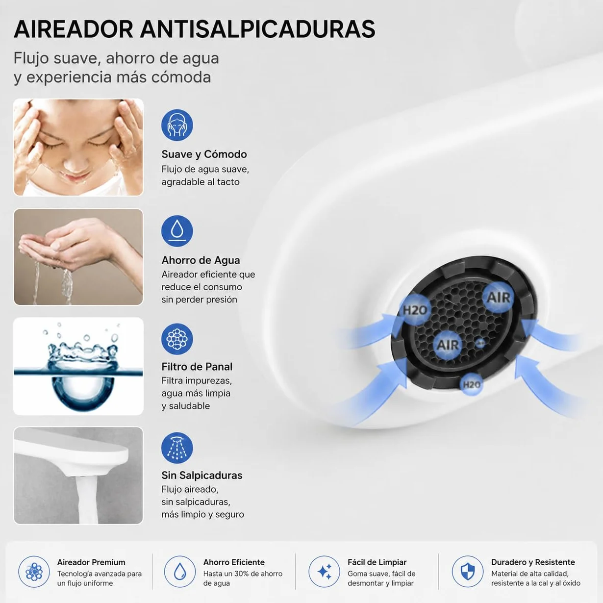 Grifo de Lavabo Blanco Satinado de Acero Inoxidable 304, Diseño Minimalista, Monomando Moderno para Baño, Fácil de Instalar