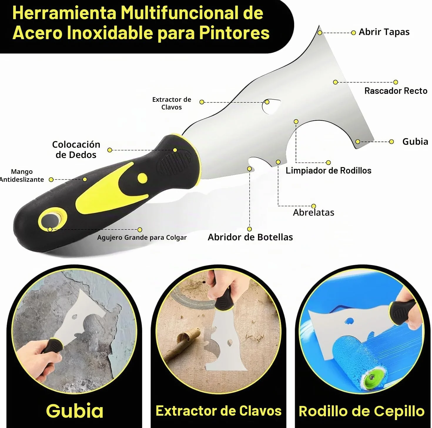Juego de 10 cuchillos de masilla de acero inoxidable, espátulas de pintor y cuchillo de masilla para placas de yeso, reparación de paredes, juntas, bricolaje, cuchillo de masilla con mango ergonómico