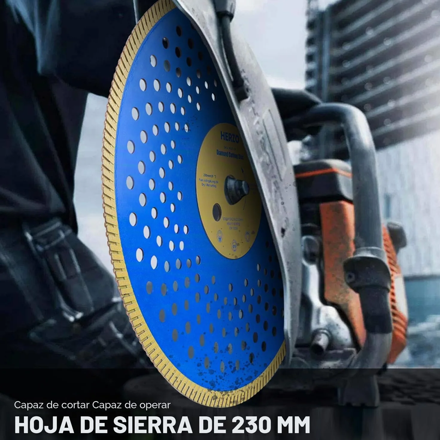 HERZO Disco de Corte de Diamante 230mm para Amoladora Angular, Disco de Corte de Diamante para Hormigón, Hormigón Armado, Piedra, Ladrillo