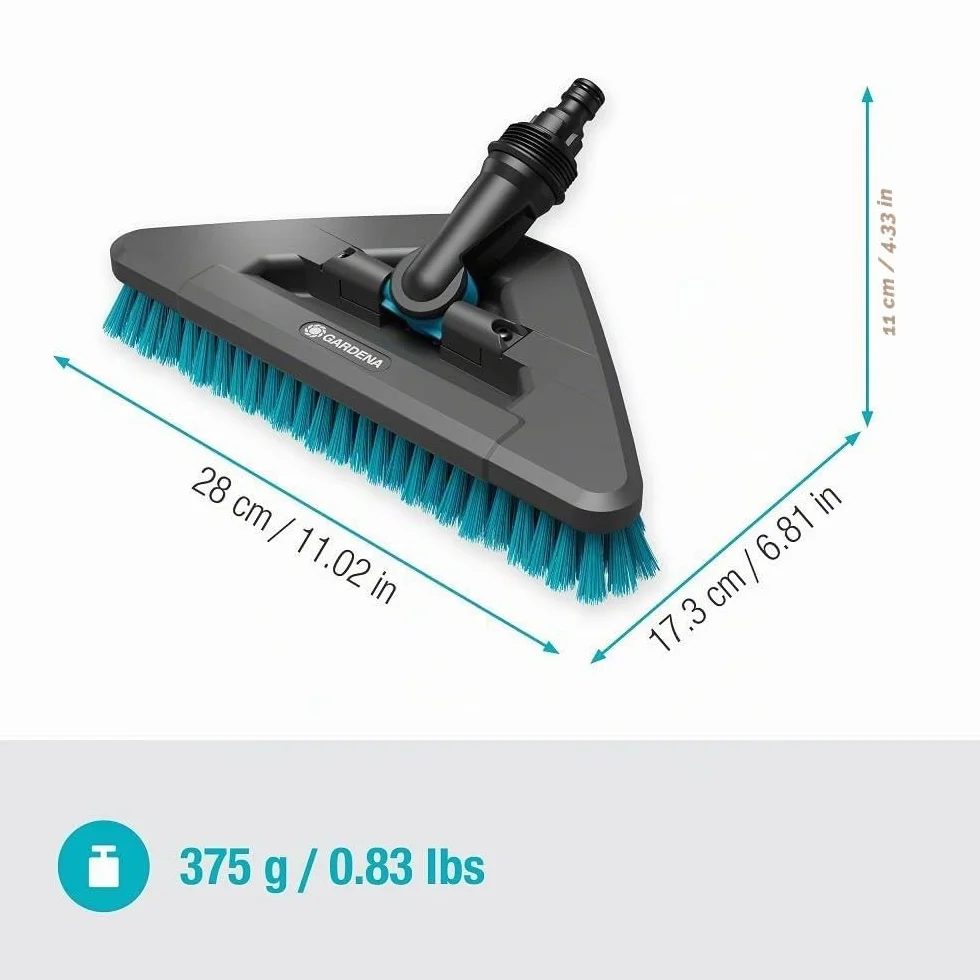 Gardena Cleansystem Cepillo Acoplable Duro flex: cepillo para limpiar superficies resistentes, forma triangular, cerdas duras, conexión al mango Cleansystem, para grandes superficies (18814-20)