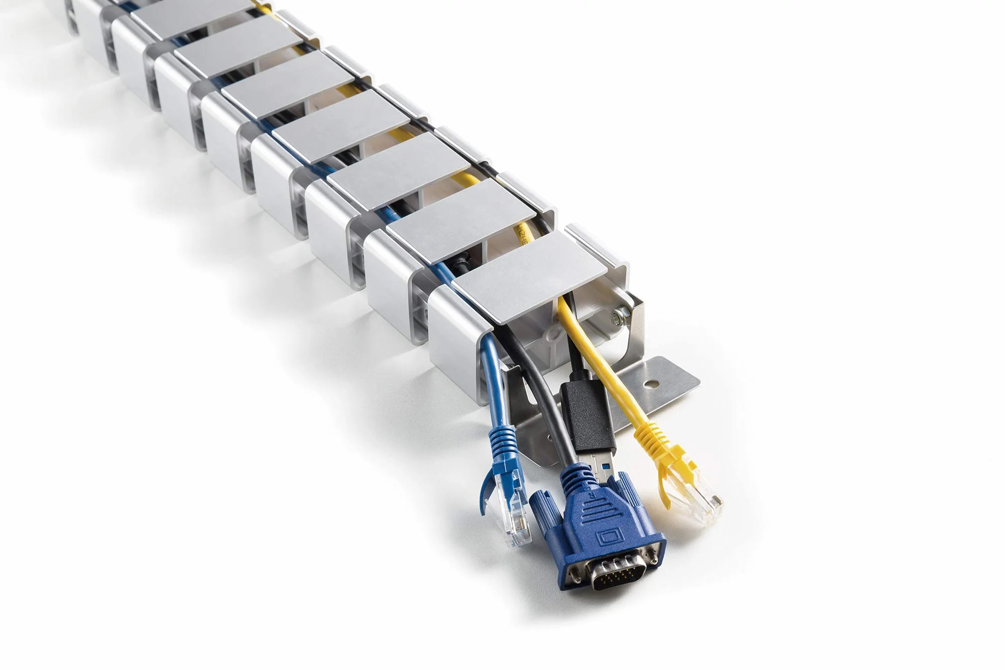 DIGITUS Guía de cables vertical - Gestión de cables flexible para el escritorio - Base metálica - Altura del escritorio hasta 130 cm - Plata