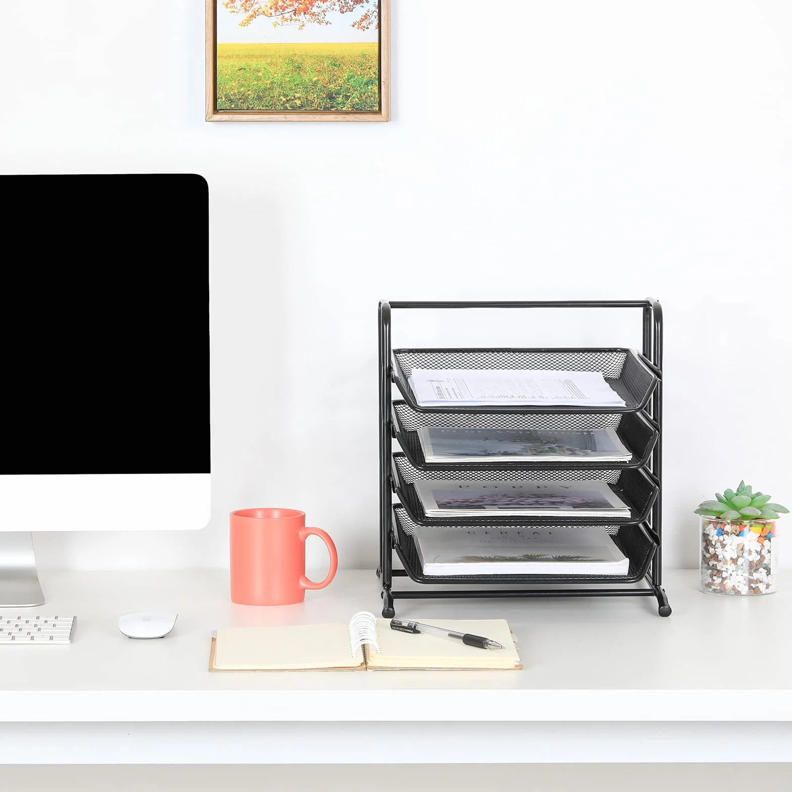 EasyPAG 4-poziomowy metalowy organizer biurkowy na dokumenty A4, czarny