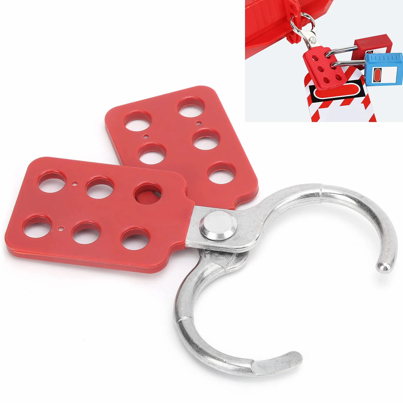 1,5 Lockout de acero de la mandíbula HASP, Lockout Tagout Hasp con mango y mandíbula extendida, HASP de aislamiento de seguridad HASP, Interlechado de 6 hoyos, 10 piezas