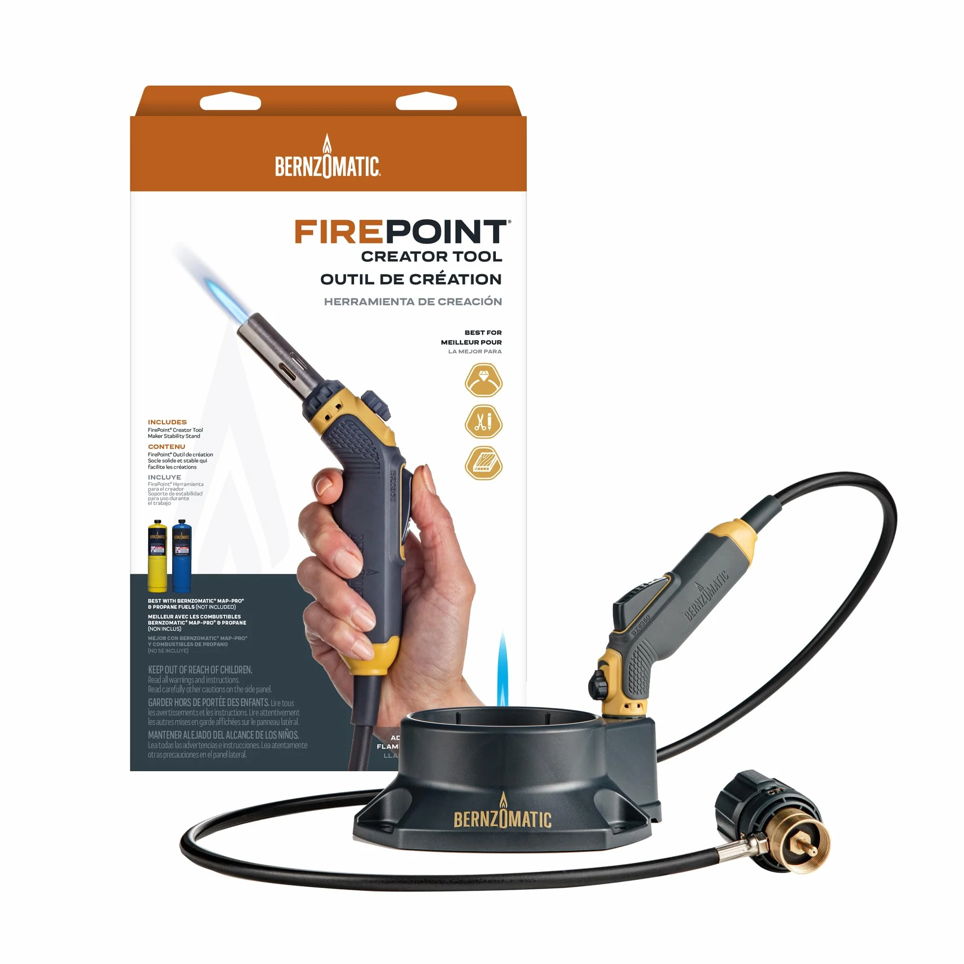 Bernzomatic FirePoint Creator Tool - Antorcha de mano con llama de precisión para uso con Bernzomatic MAP-Pro o combustible propano (Firepoint Tool)
