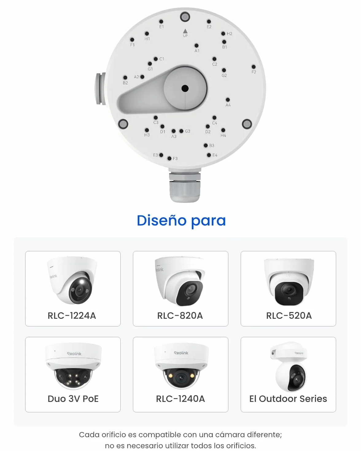 Reolink Caja de Conexiones RLA-JBL1, Sólo Diseñada Cámaras IP Domo RLC-520A/820A/1224A, RLC-840A/843A/1240A/840WA/843WA, RLC-823S1/823S2/823S1W, Duo 2V PoE & 3V PoE, E1 Outdoor Serie, FE Series