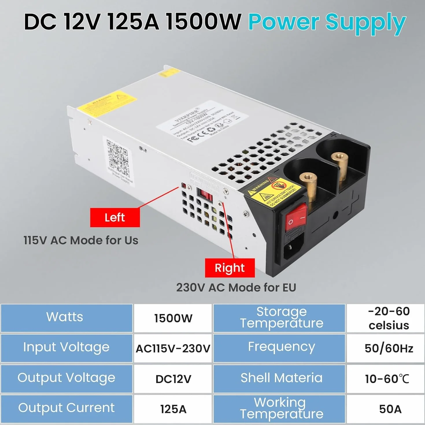 DC 12V 125A 1500W Fuente de Alimentación Transformador 220V CA a CC 12V 125A Fuente Alimentación 1500W para Bomba CCTV Cámara de Seguridad Car Stereo Impresora 3D y Más 12V Dispositivo