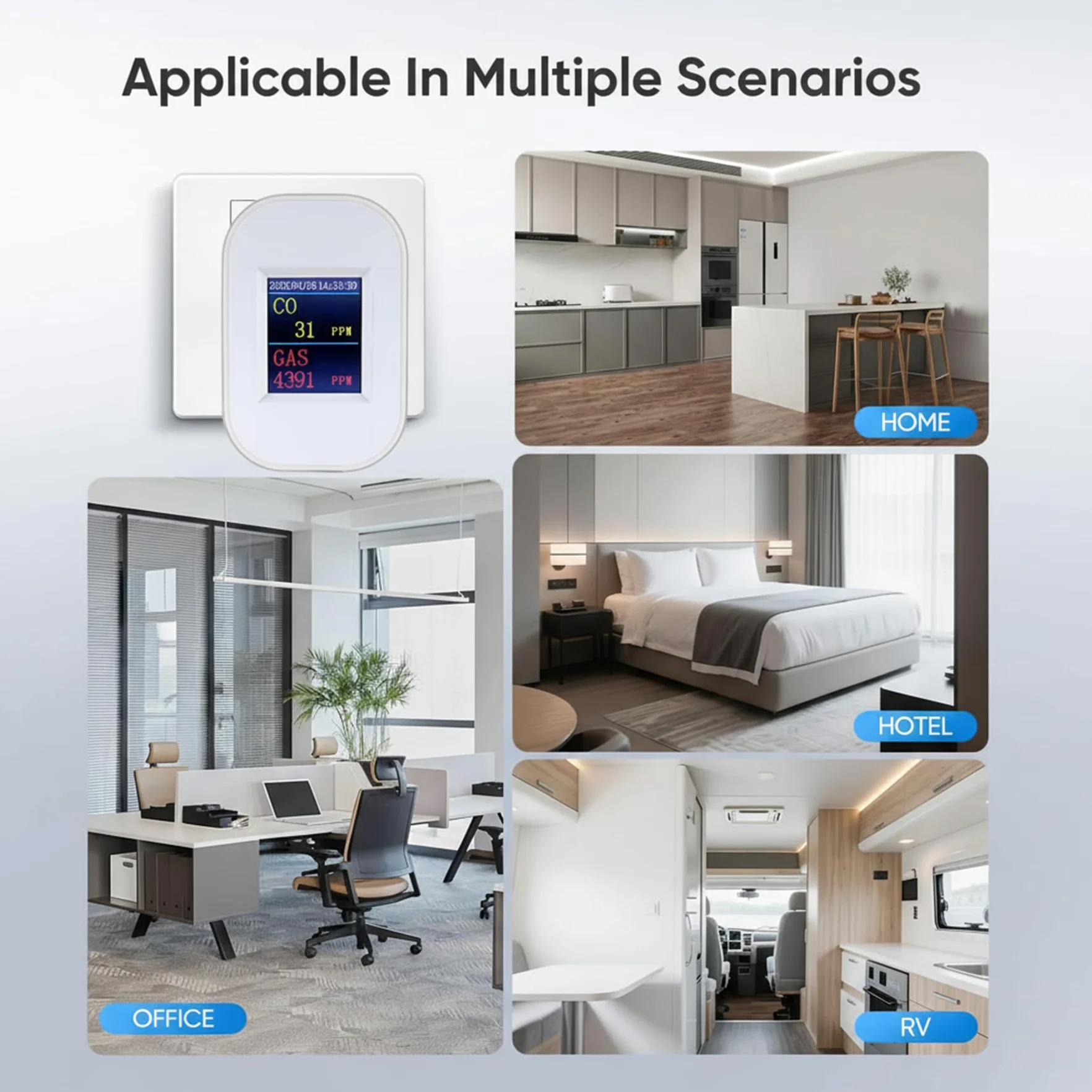 Detector de Gas y Monóxido de Carbono WiFi con Enchufe, Pantalla LED, App Tuya/Smart Life, EN50291 & EN50194