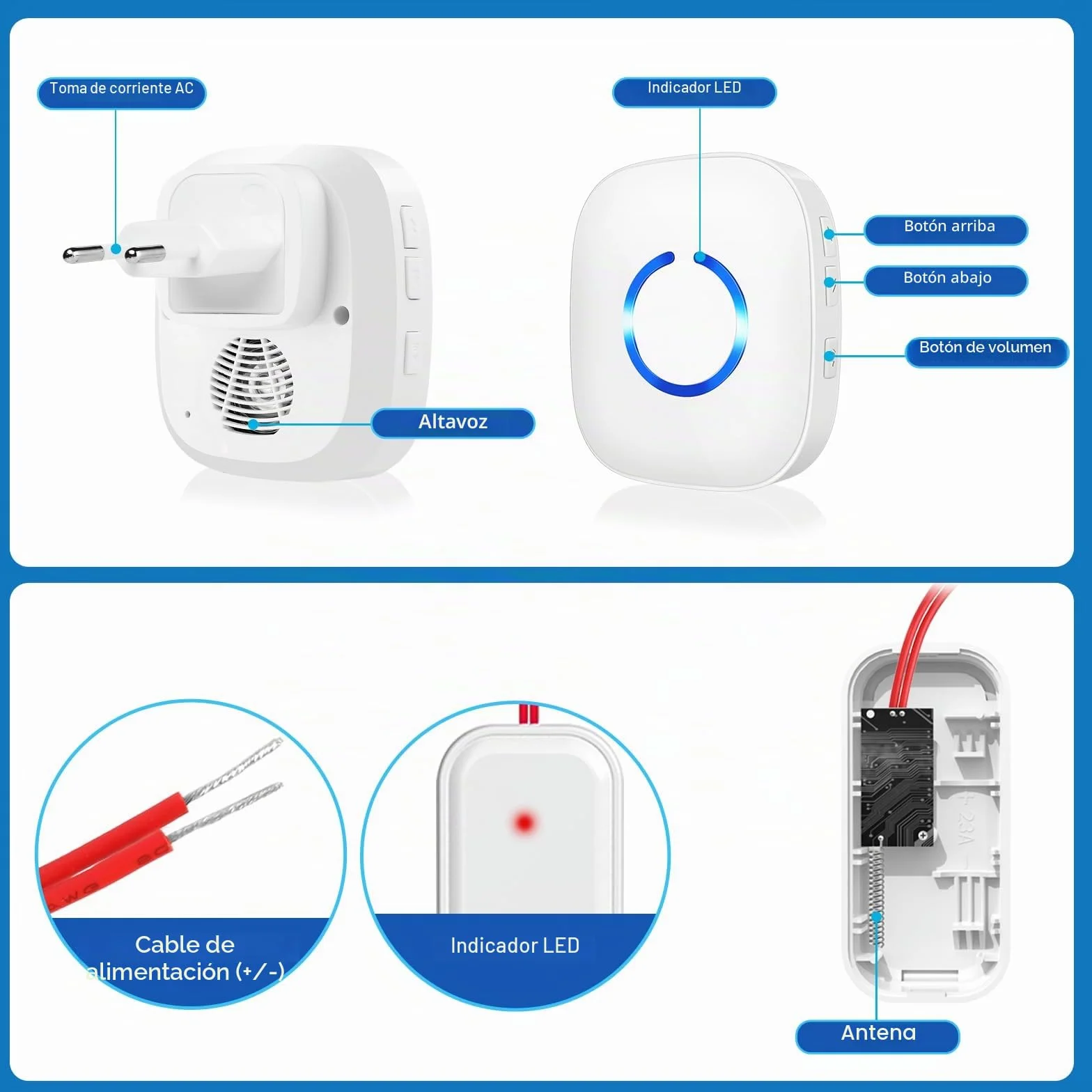 Repetidor de señal Inalámbrica, Extensión de Timbre Inalámbrico, Conjunto de Repetición de Gong Inalámbrico, Amplificador de Timbre para Timbres y Sistemas de existentes