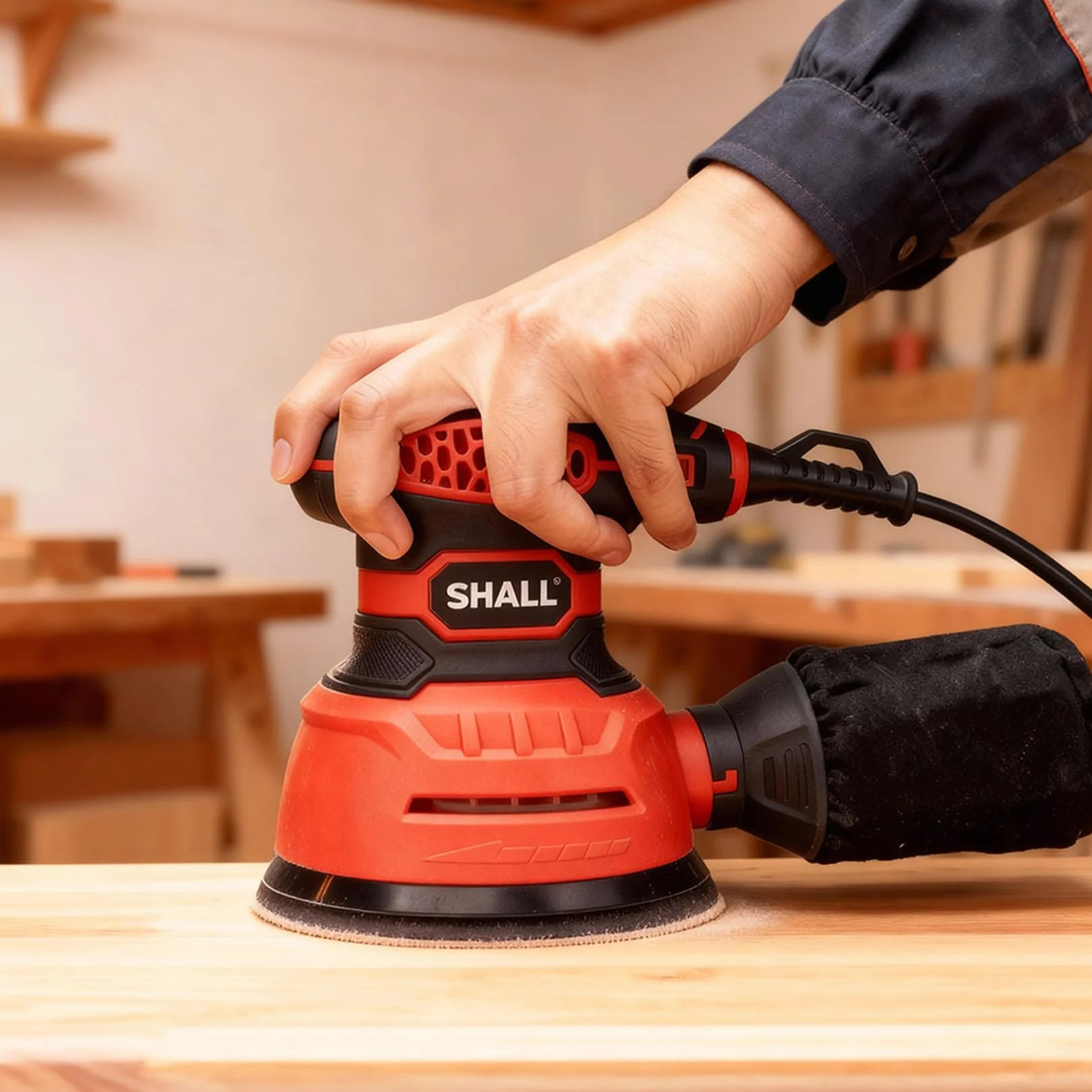 SHALL 350W Lijadoras excéntricas，con 30 hojas de lijado, 6 velocidades, herramienta manual de 125 mm, función de extracción de polvo, adecuada para lijar, pulir y trabajar la madera.