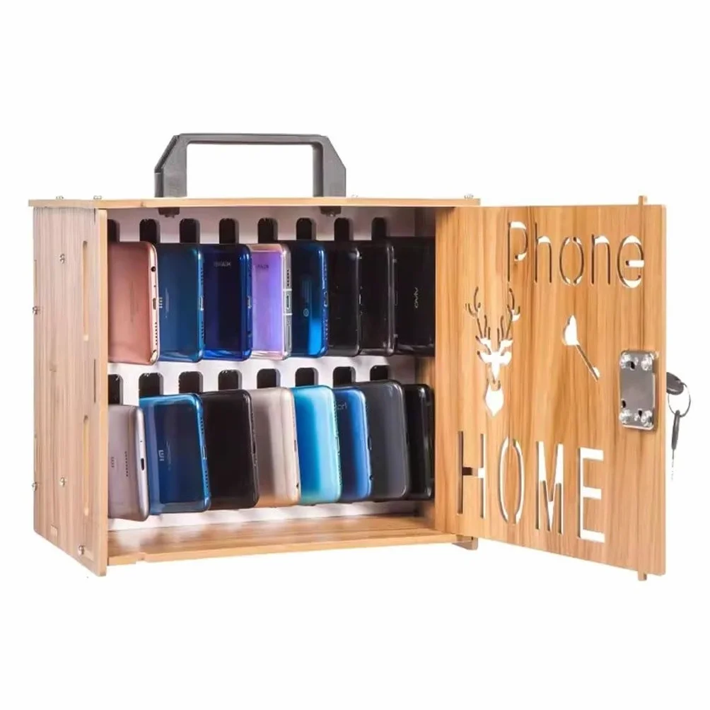 Armario para Teléfonos Móviles 16/36 Ranuras de Madera con Cerradura Almacenamiento